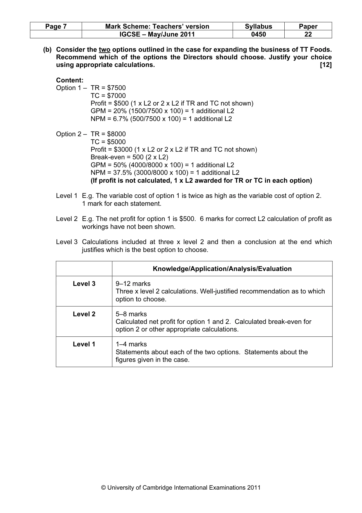 Mark scheme, page 7 of 11