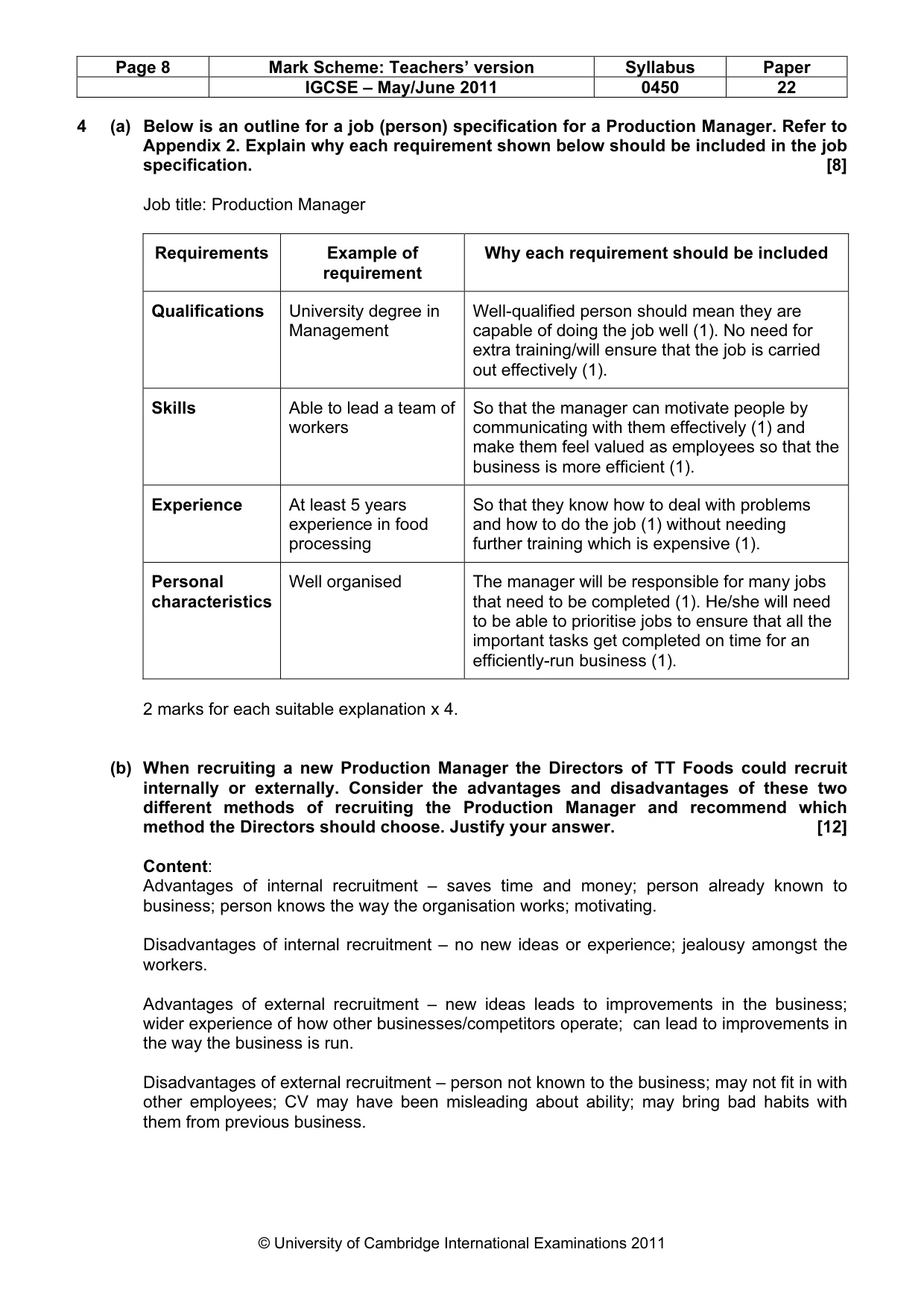 Mark scheme, page 8 of 11