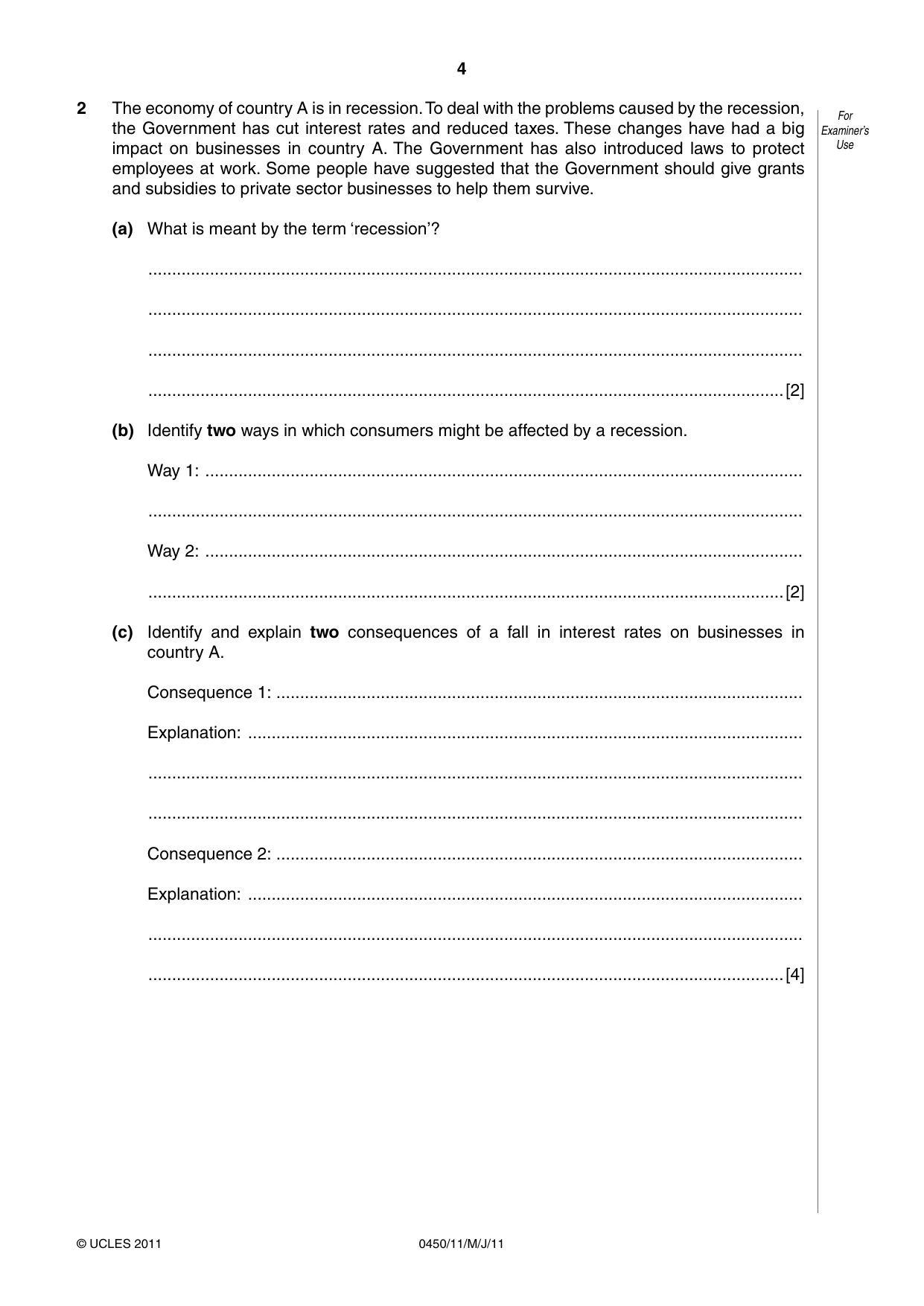 Cambridge IGCSE Business Studies 0450 2011 May/June Paper 1 · Variant 1 question paper, page 4 of 12