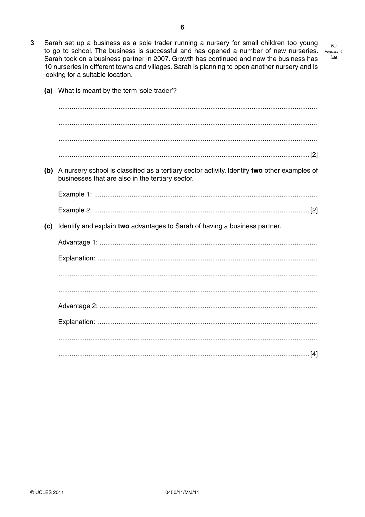 Cambridge IGCSE Business Studies 0450 2011 May/June Paper 1 · Variant 1 question paper, page 6 of 12
