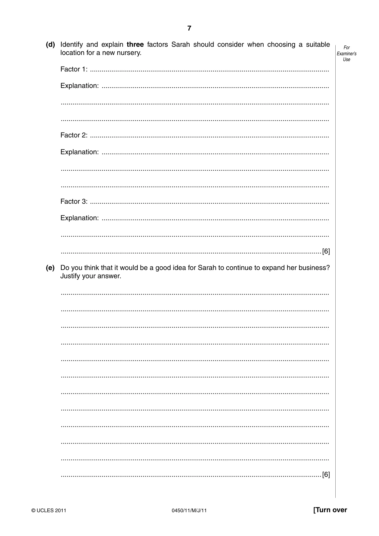 Cambridge IGCSE Business Studies 0450 2011 May/June Paper 1 · Variant 1 question paper, page 7 of 12