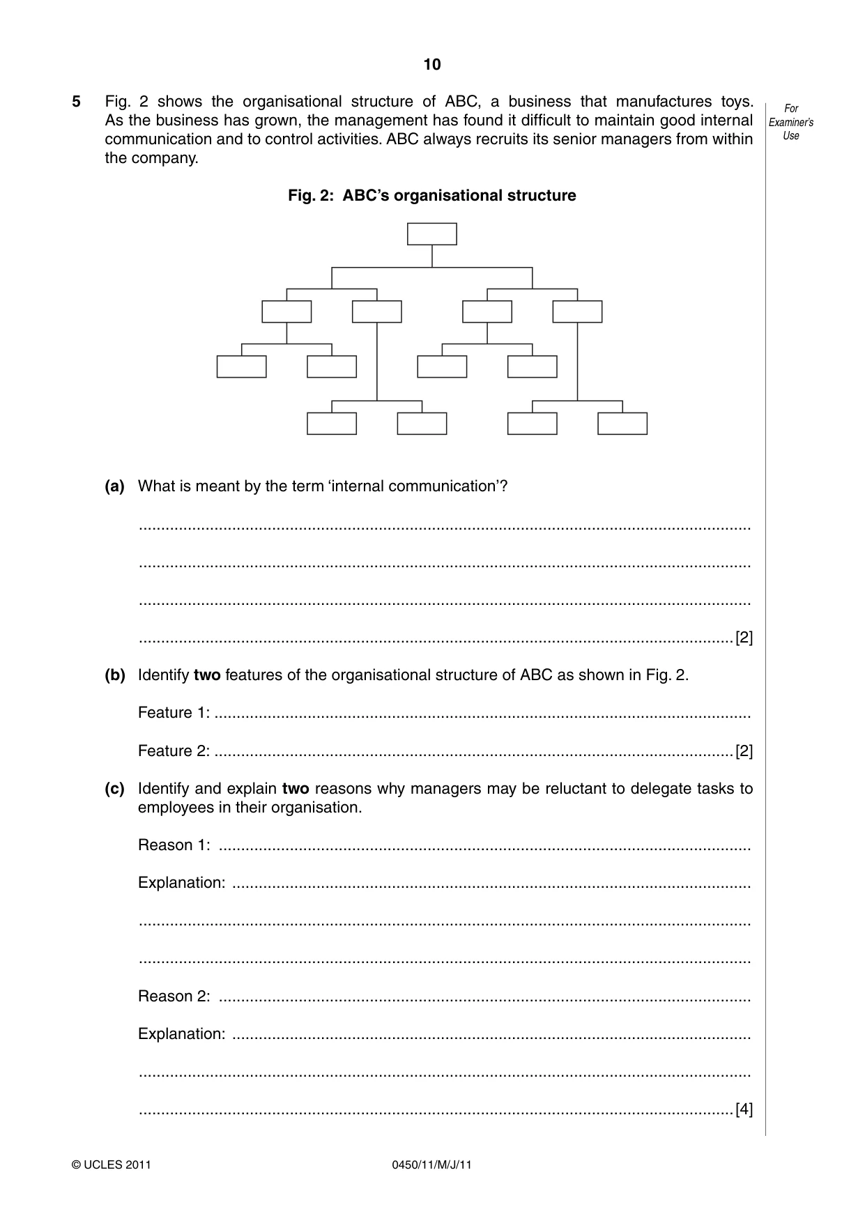 Cambridge IGCSE Business Studies 0450 2011 May/June Paper 1 · Variant 1 question paper, page 10 of 12