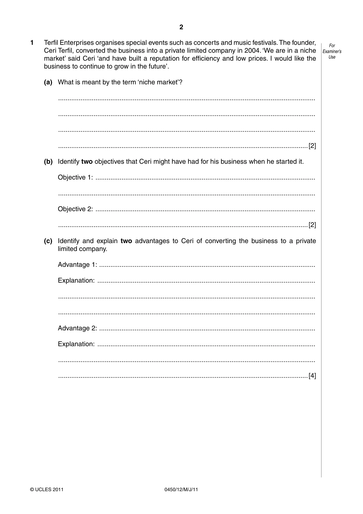 Cambridge IGCSE Business Studies 0450 2011 May/June Paper 1 · Variant 2 question paper, page 2 of 12