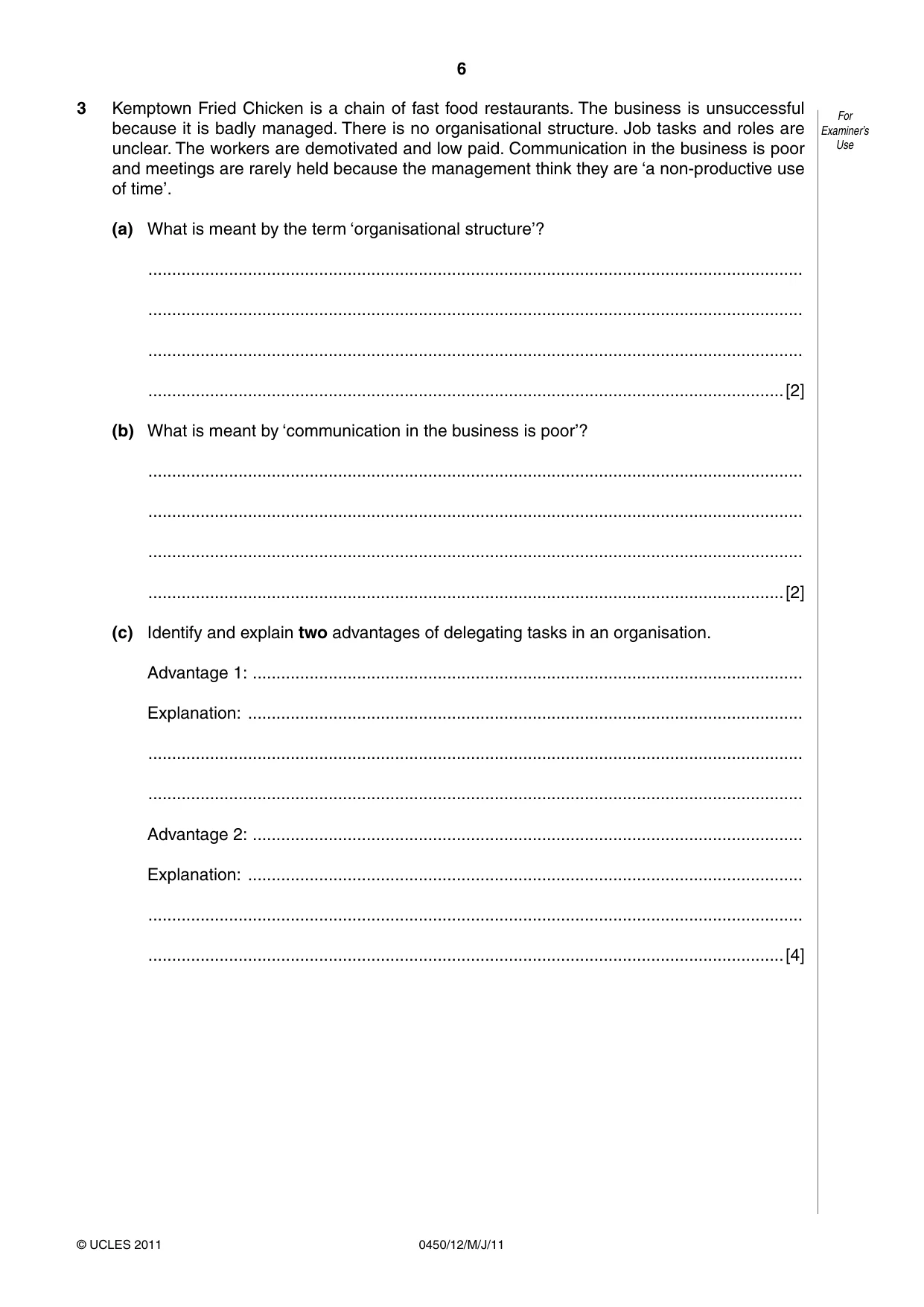Cambridge IGCSE Business Studies 0450 2011 May/June Paper 1 · Variant 2 question paper, page 6 of 12