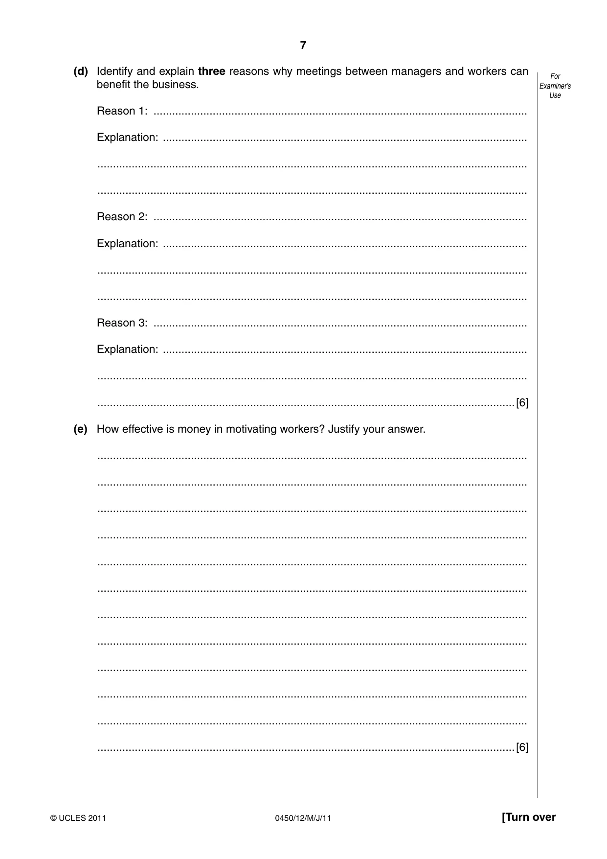 Cambridge IGCSE Business Studies 0450 2011 May/June Paper 1 · Variant 2 question paper, page 7 of 12