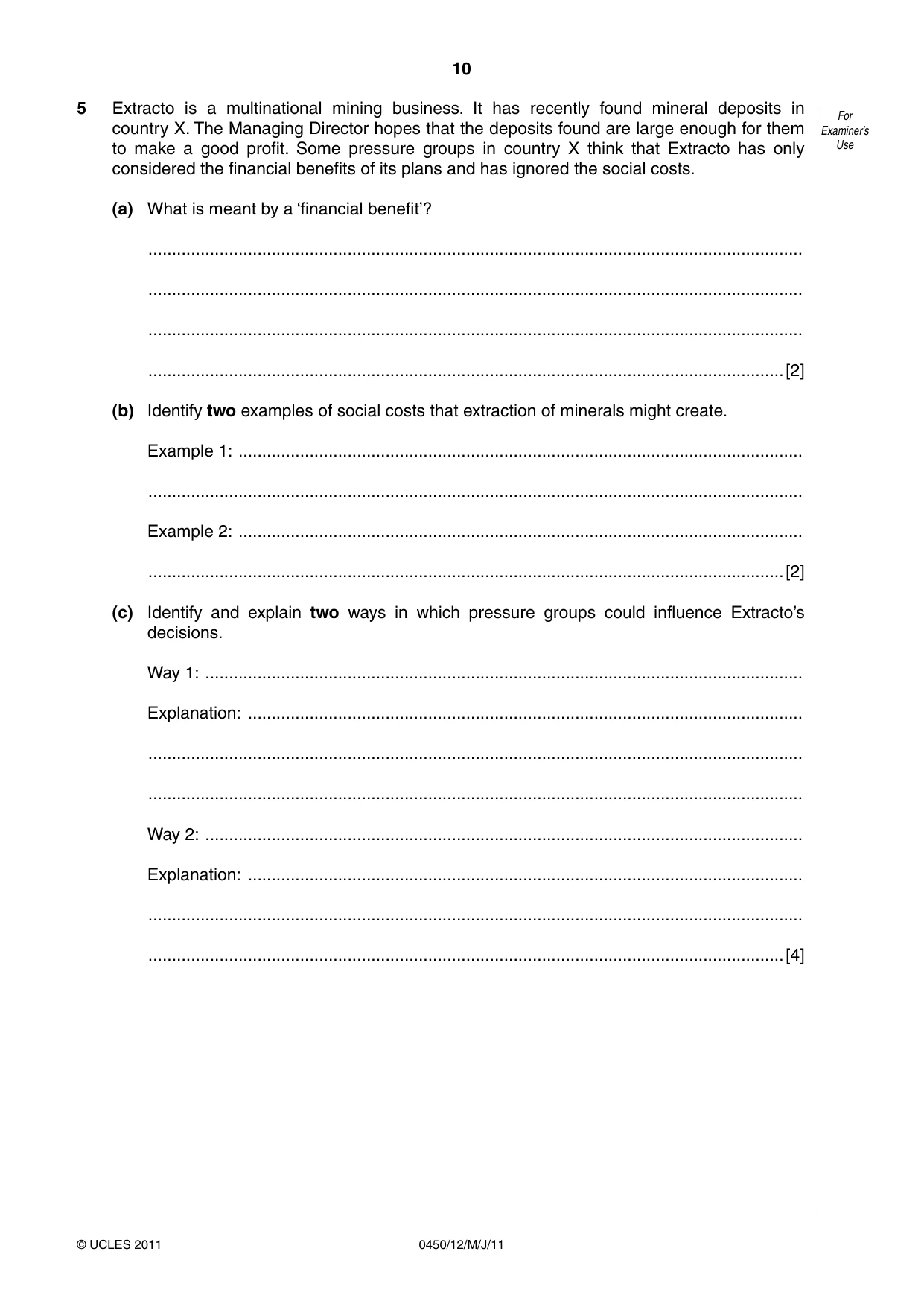 Cambridge IGCSE Business Studies 0450 2011 May/June Paper 1 · Variant 2 question paper, page 10 of 12