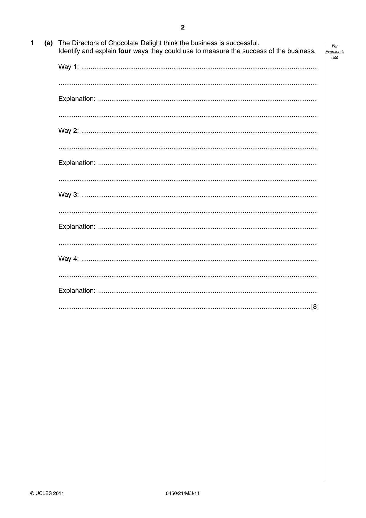 Cambridge IGCSE Business Studies 0450 2011 May/June Paper 2 · Variant 1 question paper, page 2 of 12