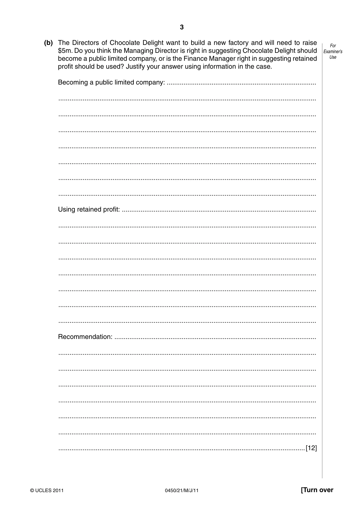Cambridge IGCSE Business Studies 0450 2011 May/June Paper 2 · Variant 1 question paper, page 3 of 12