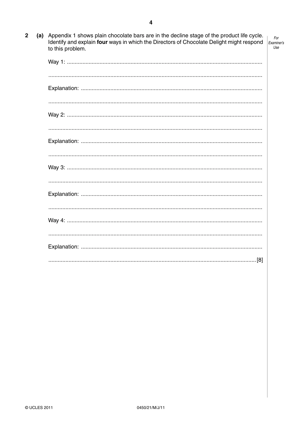 Cambridge IGCSE Business Studies 0450 2011 May/June Paper 2 · Variant 1 question paper, page 4 of 12