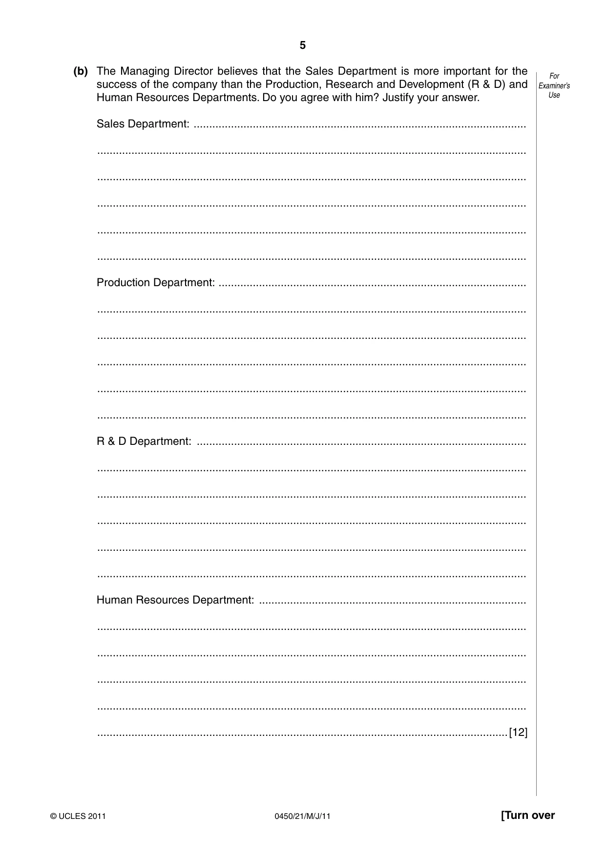 Cambridge IGCSE Business Studies 0450 2011 May/June Paper 2 · Variant 1 question paper, page 5 of 12