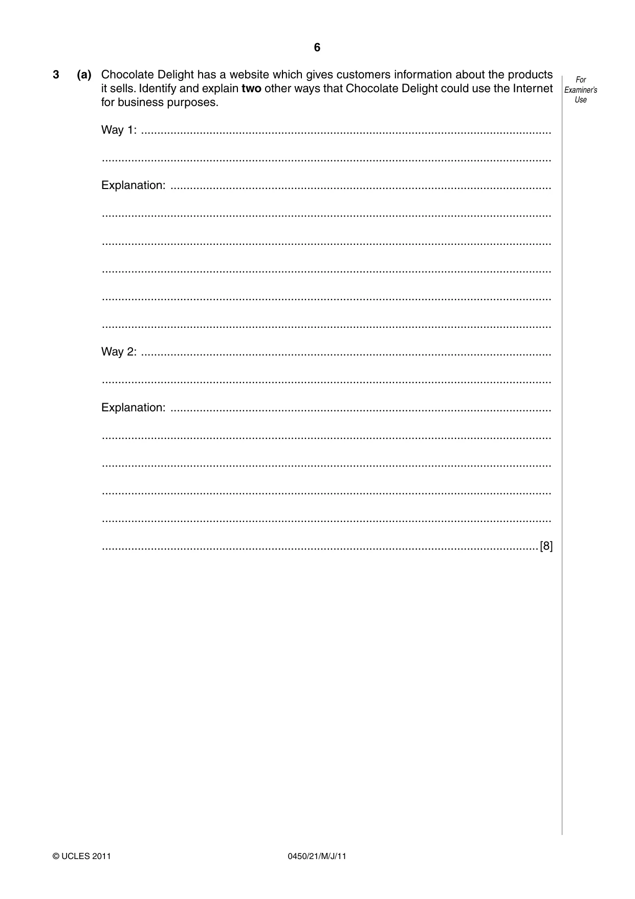 Cambridge IGCSE Business Studies 0450 2011 May/June Paper 2 · Variant 1 question paper, page 6 of 12
