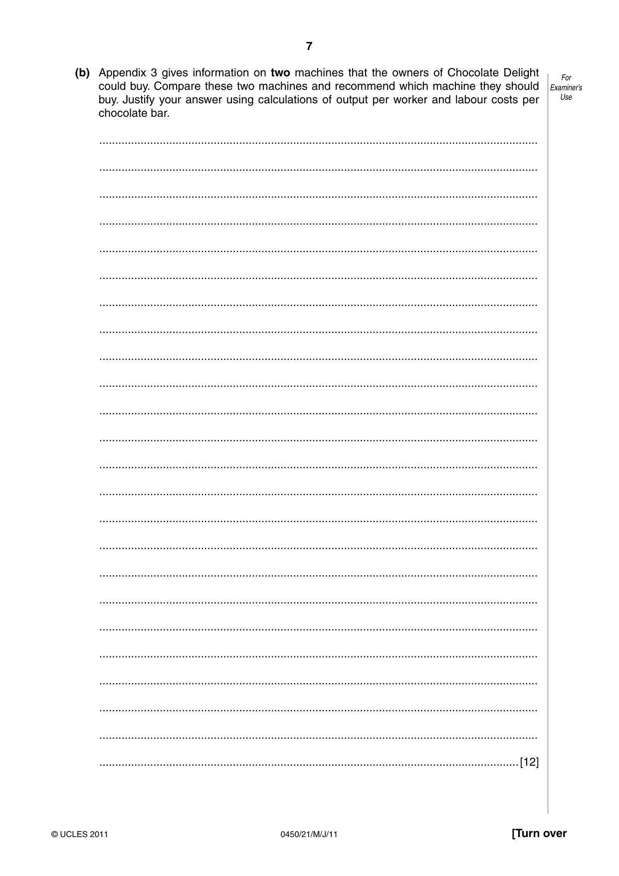Cambridge IGCSE Business Studies 0450 2011 May/June Paper 2 · Variant 1 question paper, page 7 of 12