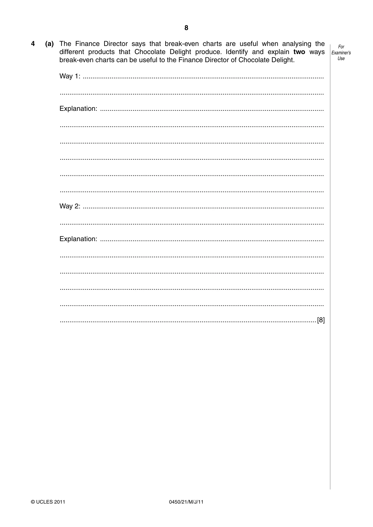 Cambridge IGCSE Business Studies 0450 2011 May/June Paper 2 · Variant 1 question paper, page 8 of 12