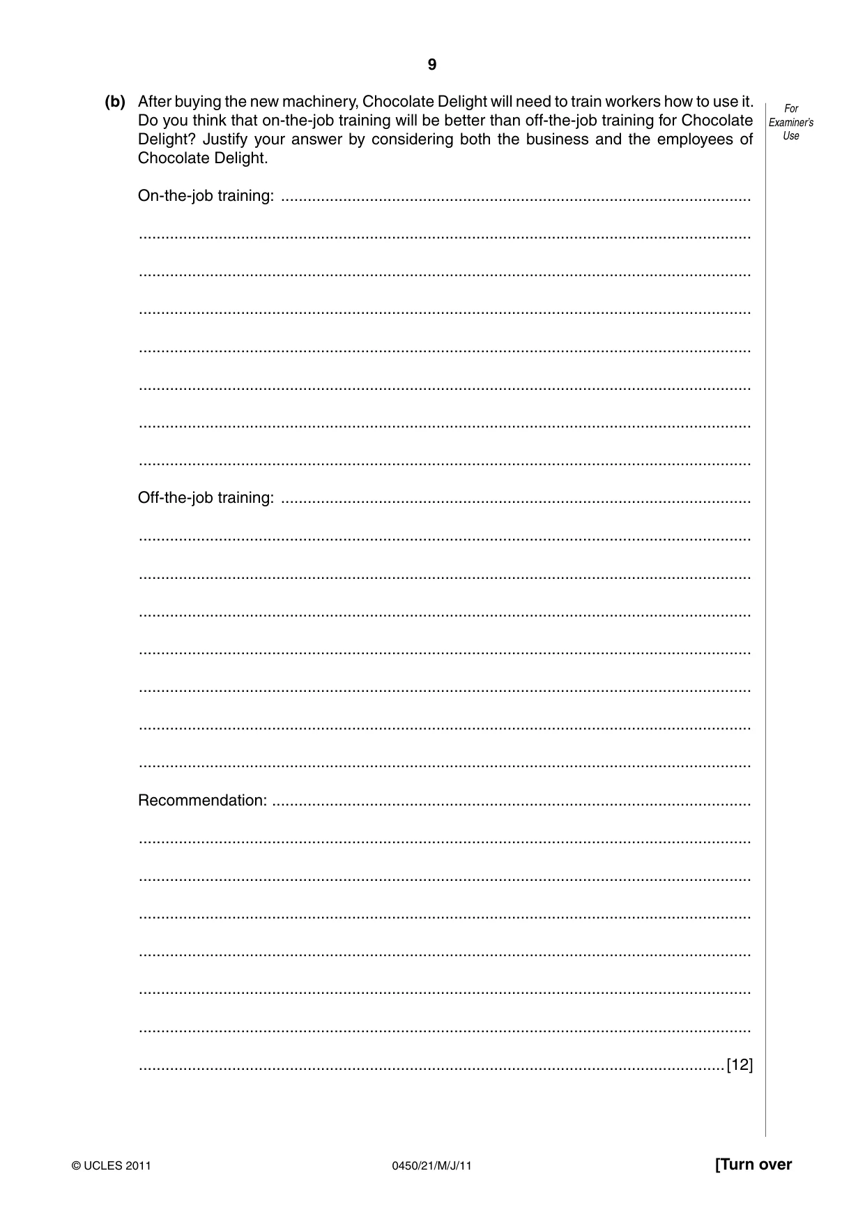 Cambridge IGCSE Business Studies 0450 2011 May/June Paper 2 · Variant 1 question paper, page 9 of 12