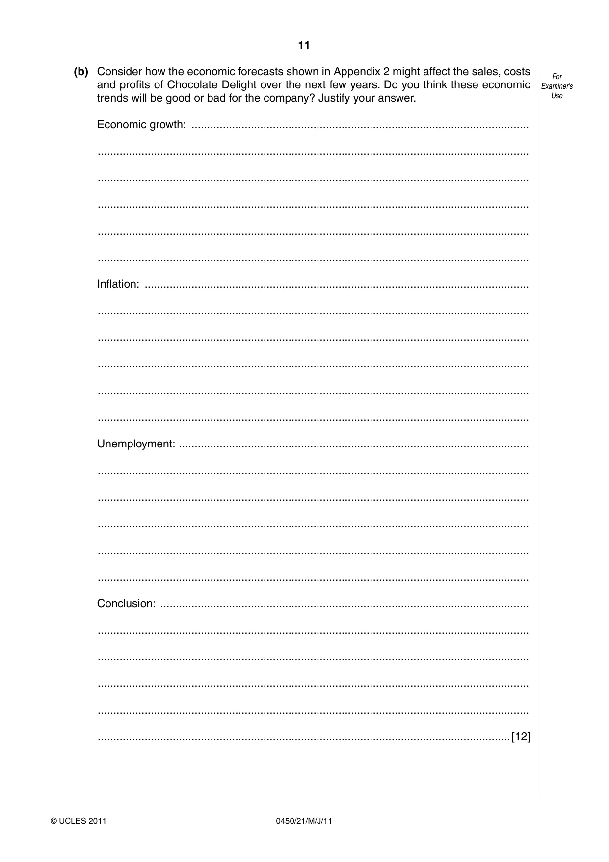 Cambridge IGCSE Business Studies 0450 2011 May/June Paper 2 · Variant 1 question paper, page 11 of 12