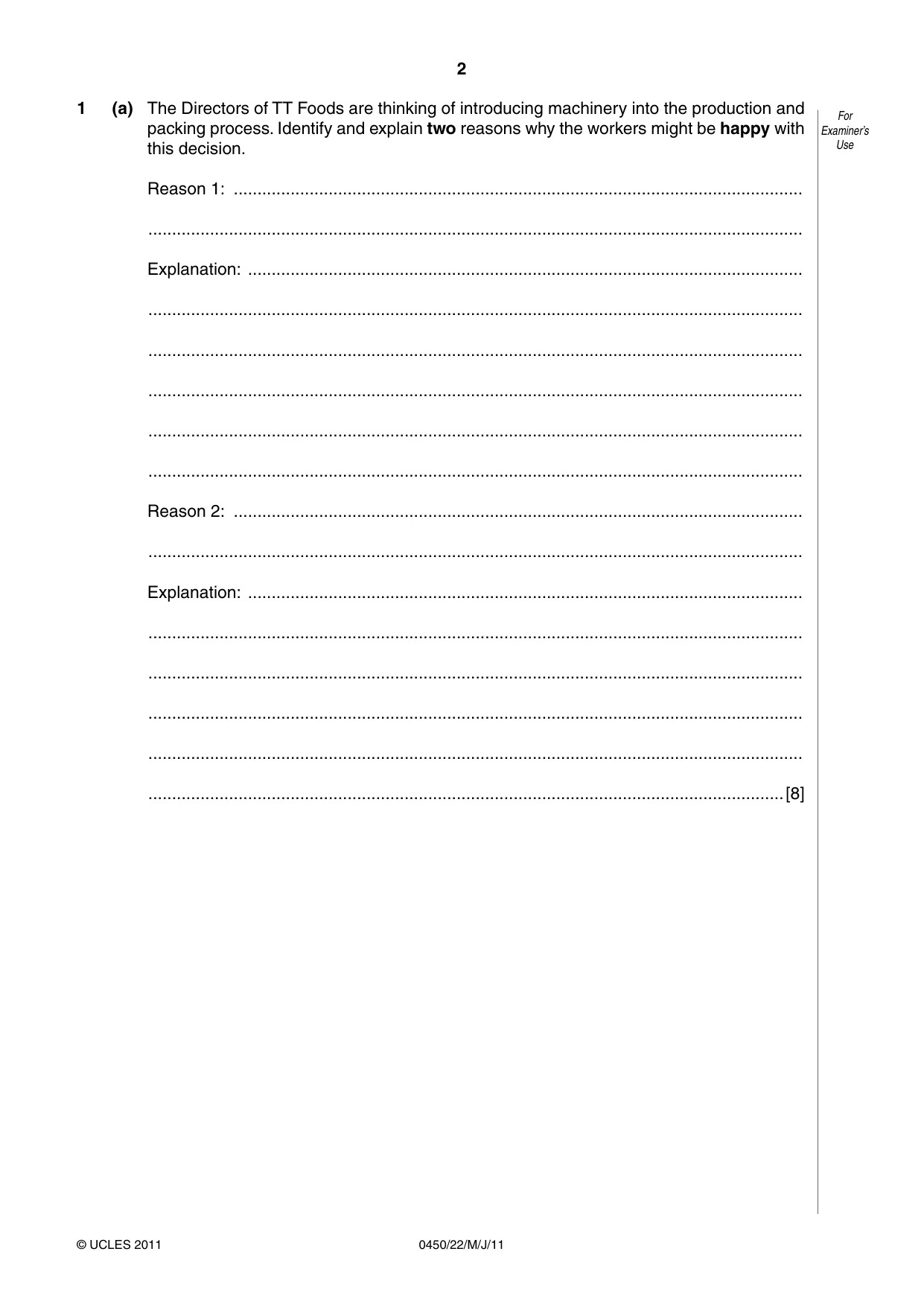 Cambridge IGCSE Business Studies 0450 2011 May/June Paper 2 · Variant 2 question paper, page 2 of 12