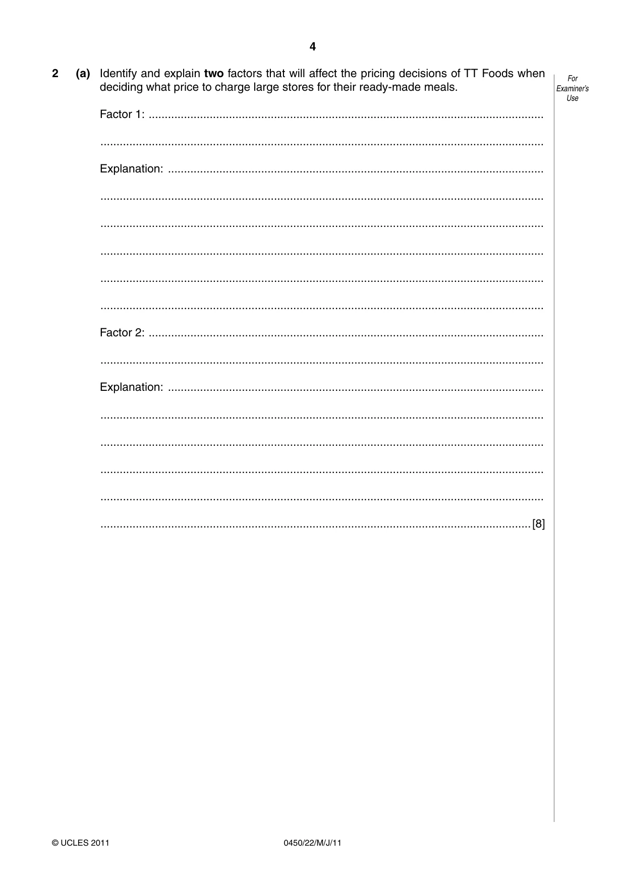 Cambridge IGCSE Business Studies 0450 2011 May/June Paper 2 · Variant 2 question paper, page 4 of 12