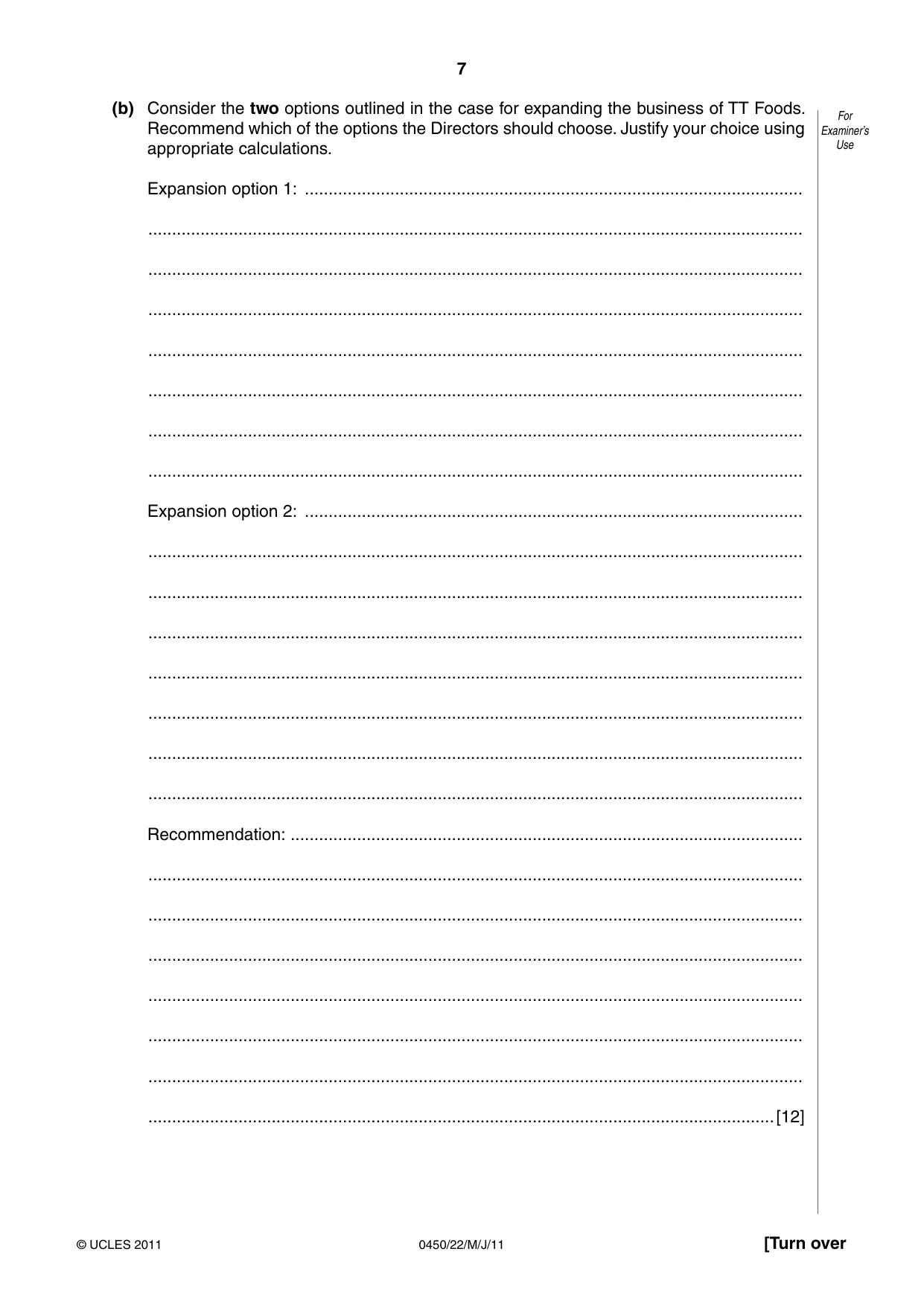 Cambridge IGCSE Business Studies 0450 2011 May/June Paper 2 · Variant 2 question paper, page 7 of 12