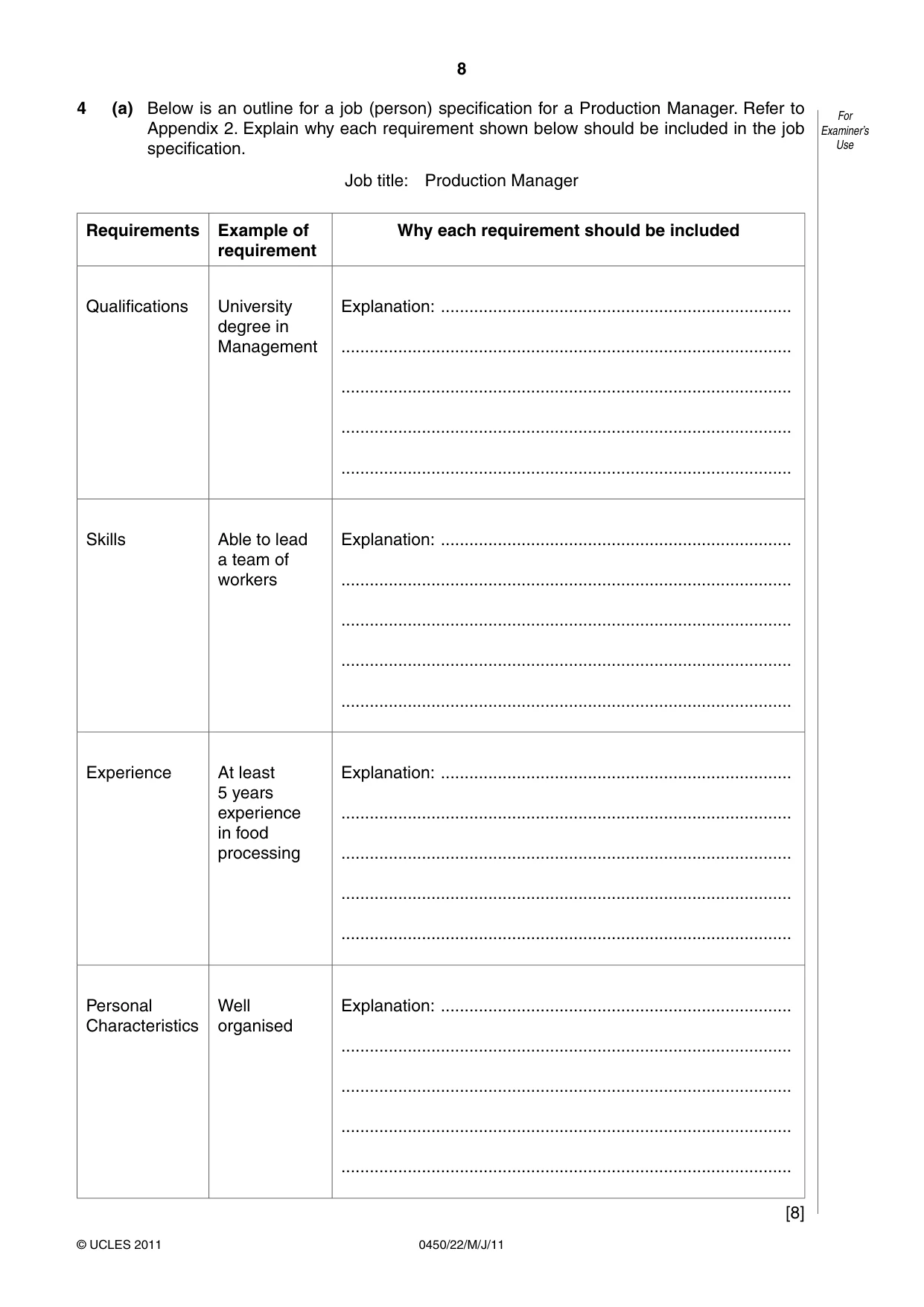 Cambridge IGCSE Business Studies 0450 2011 May/June Paper 2 · Variant 2 question paper, page 8 of 12