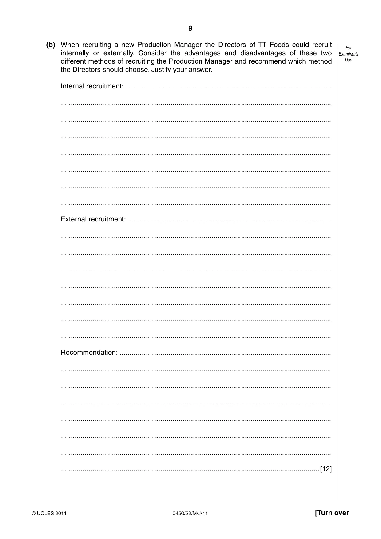 Cambridge IGCSE Business Studies 0450 2011 May/June Paper 2 · Variant 2 question paper, page 9 of 12