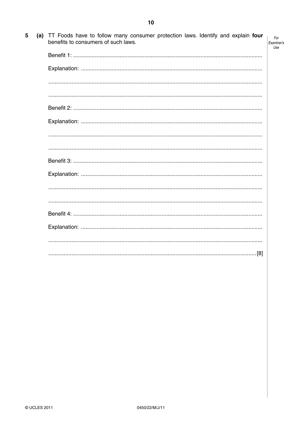 Cambridge IGCSE Business Studies 0450 2011 May/June Paper 2 · Variant 2 question paper, page 10 of 12