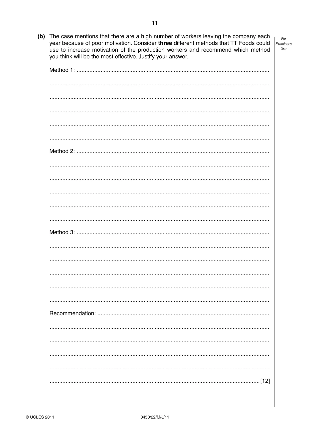 Cambridge IGCSE Business Studies 0450 2011 May/June Paper 2 · Variant 2 question paper, page 11 of 12