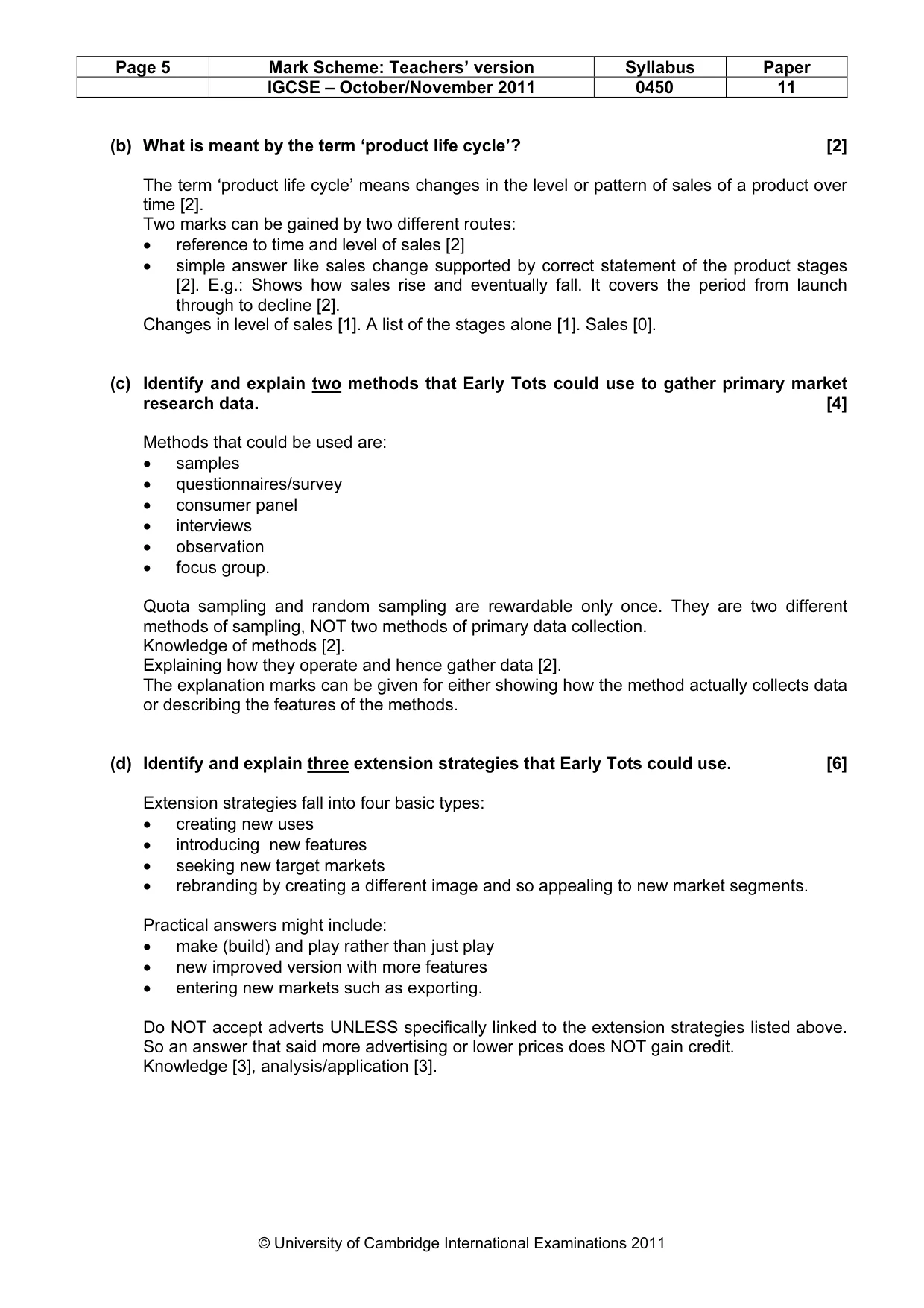 Mark scheme, page 5 of 10