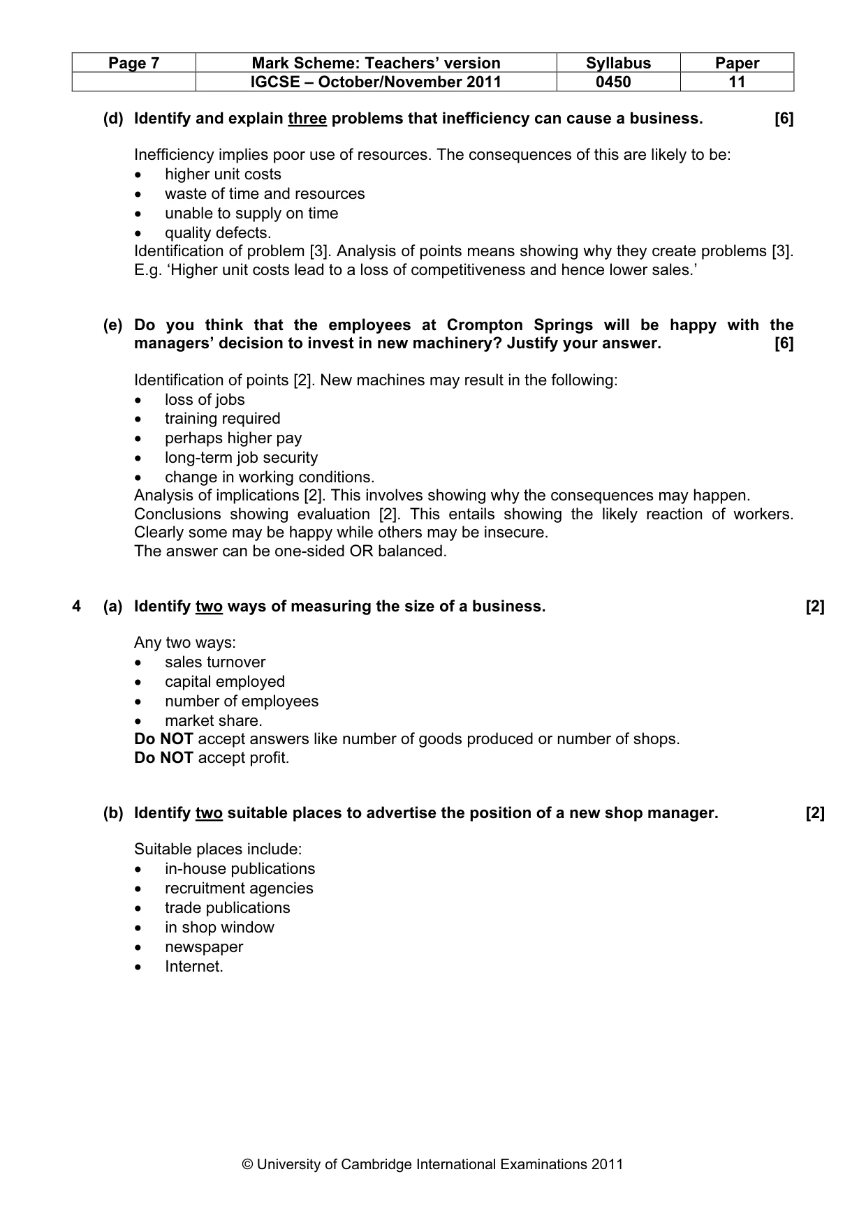 Mark scheme, page 7 of 10