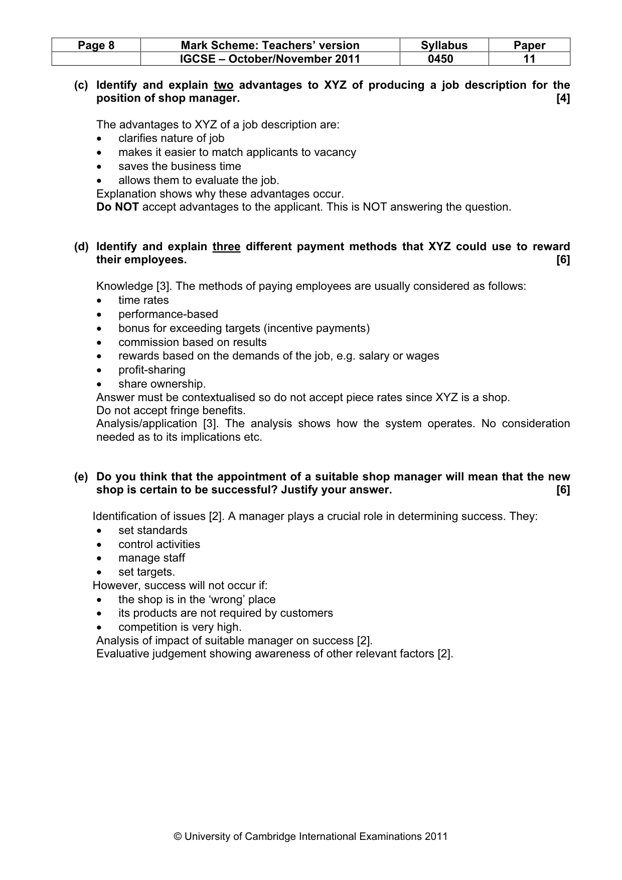 Mark scheme, page 8 of 10