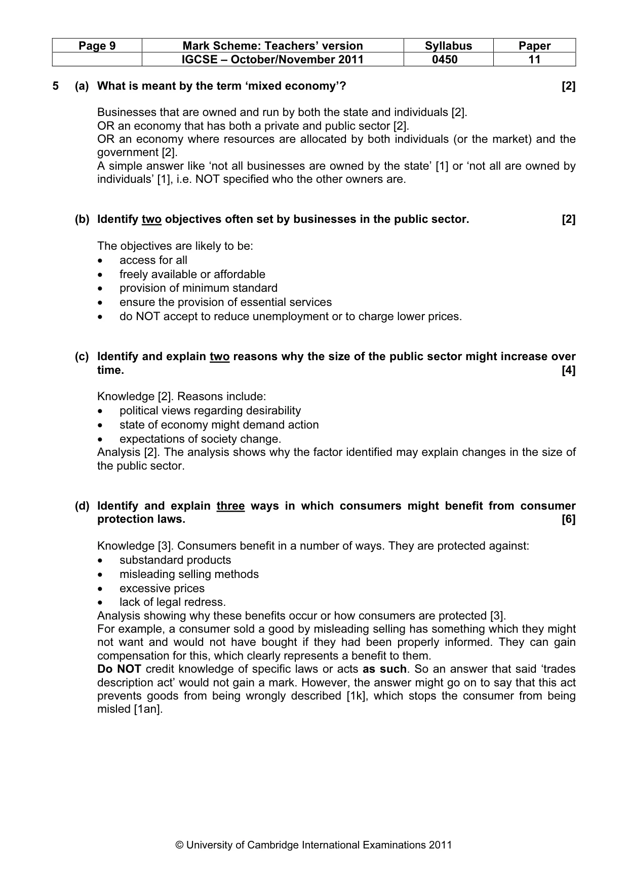 Mark scheme, page 9 of 10