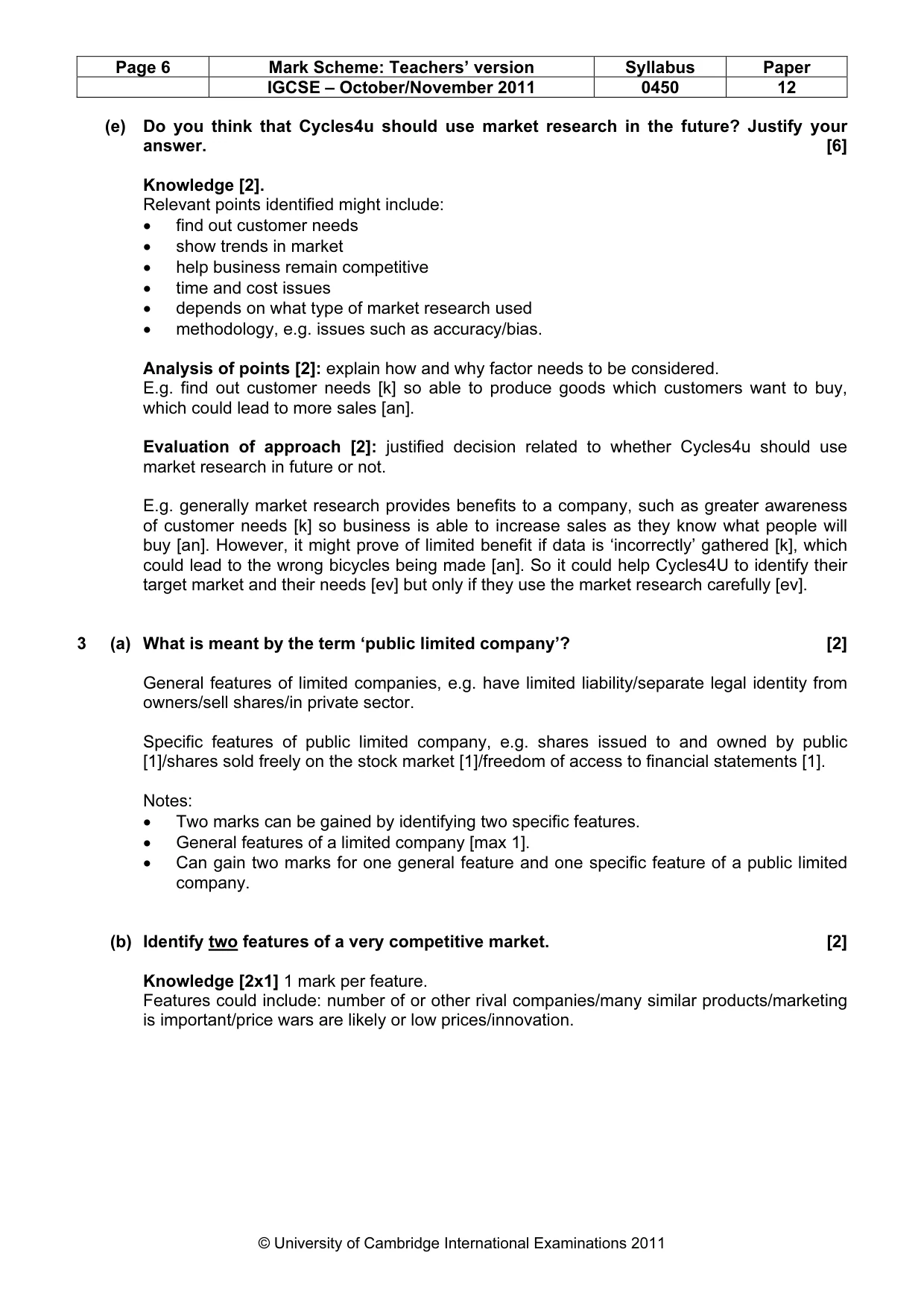 Mark scheme, page 6 of 10
