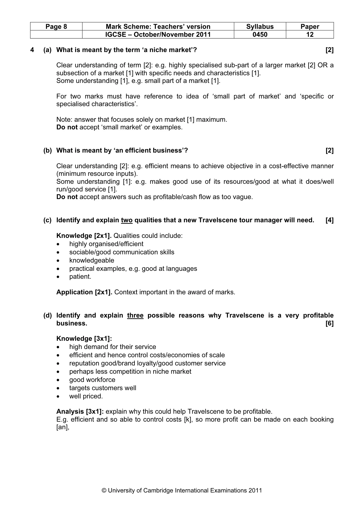 Mark scheme, page 8 of 10