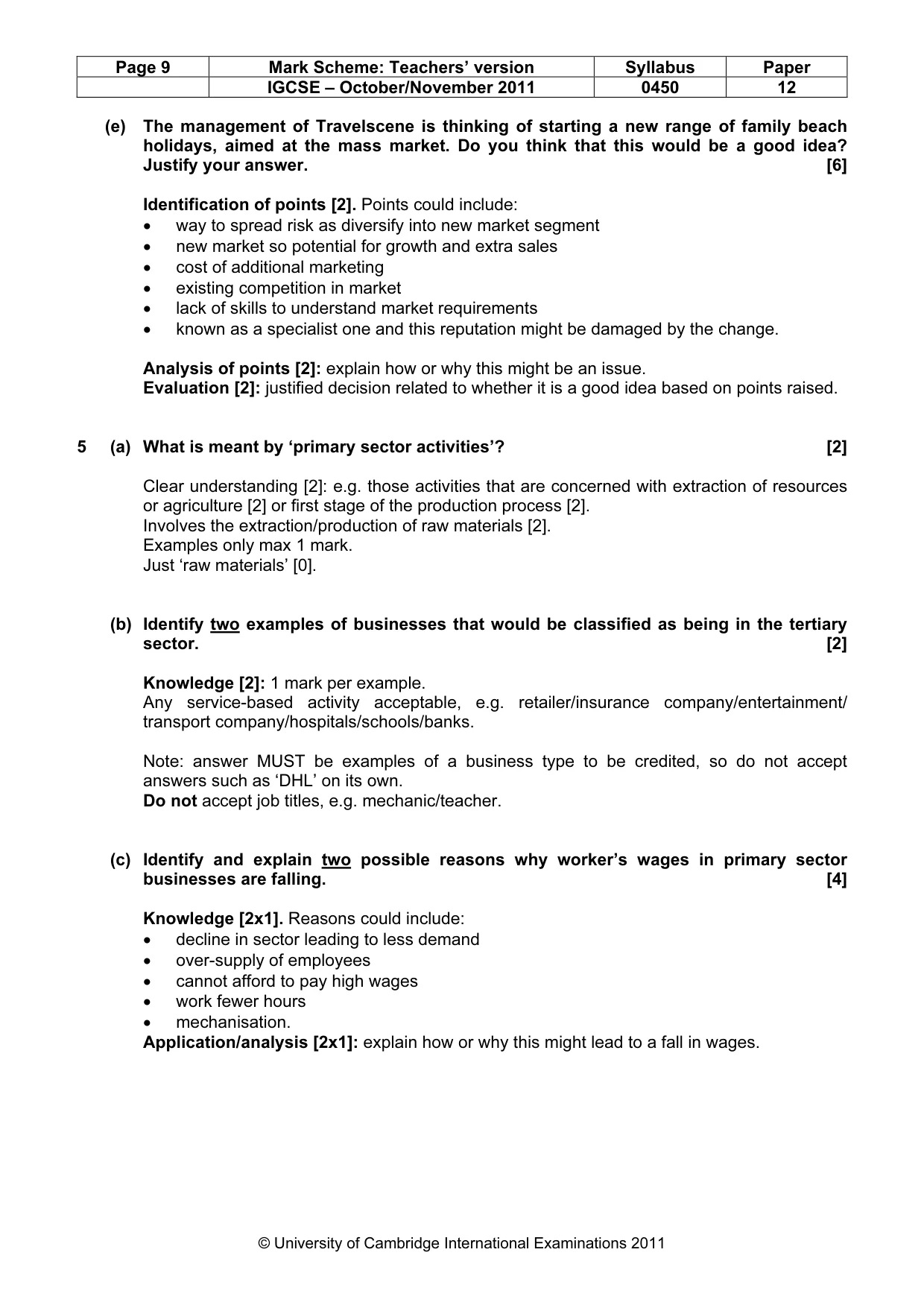 Mark scheme, page 9 of 10