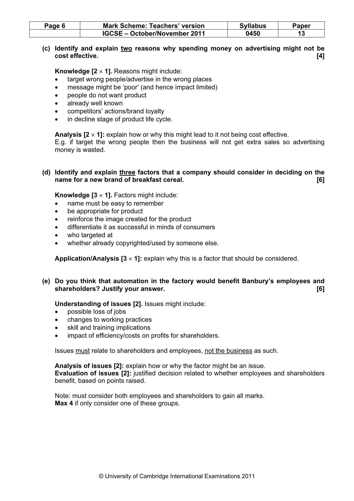 Mark scheme, page 6 of 9