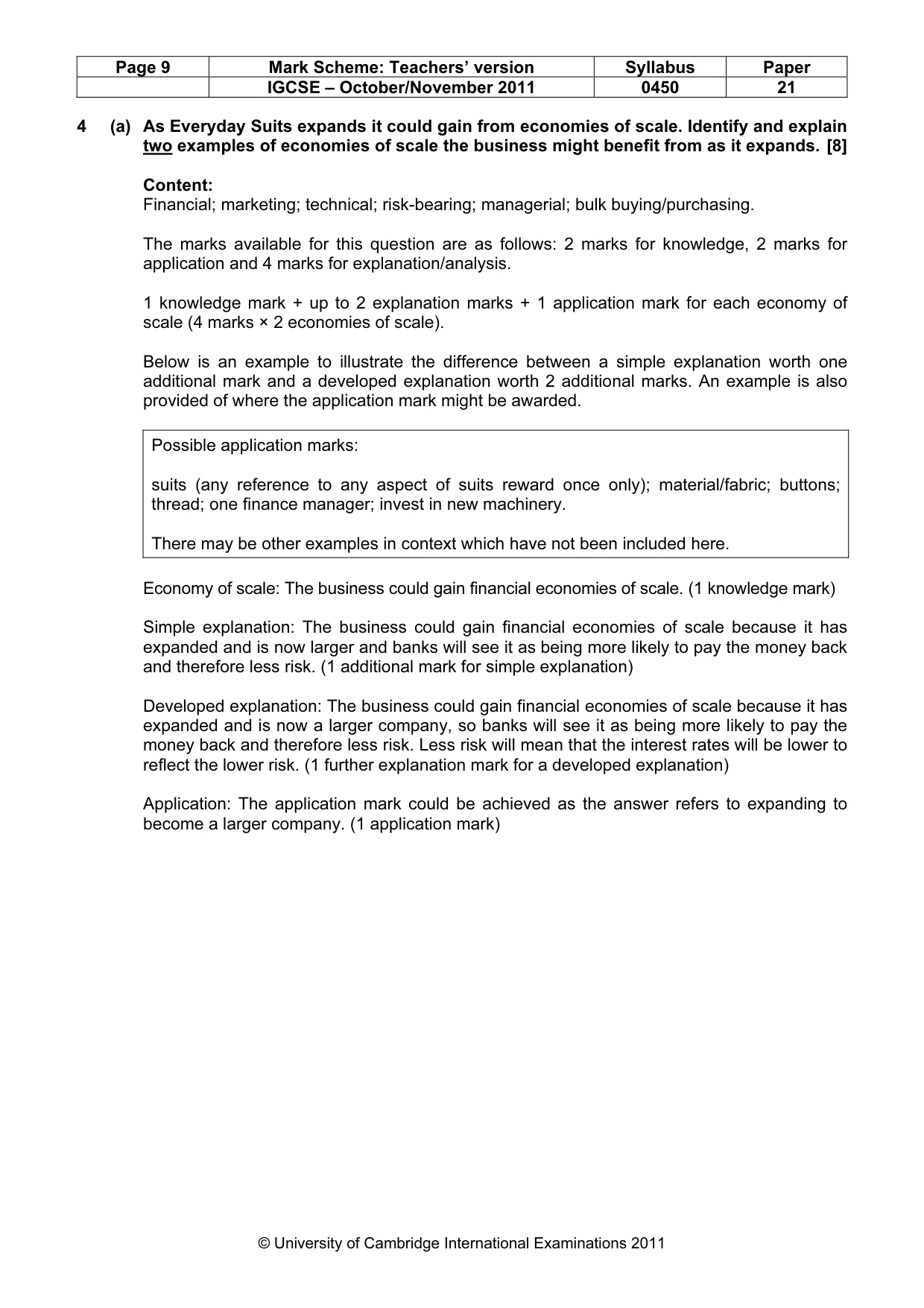Mark scheme, page 9 of 12