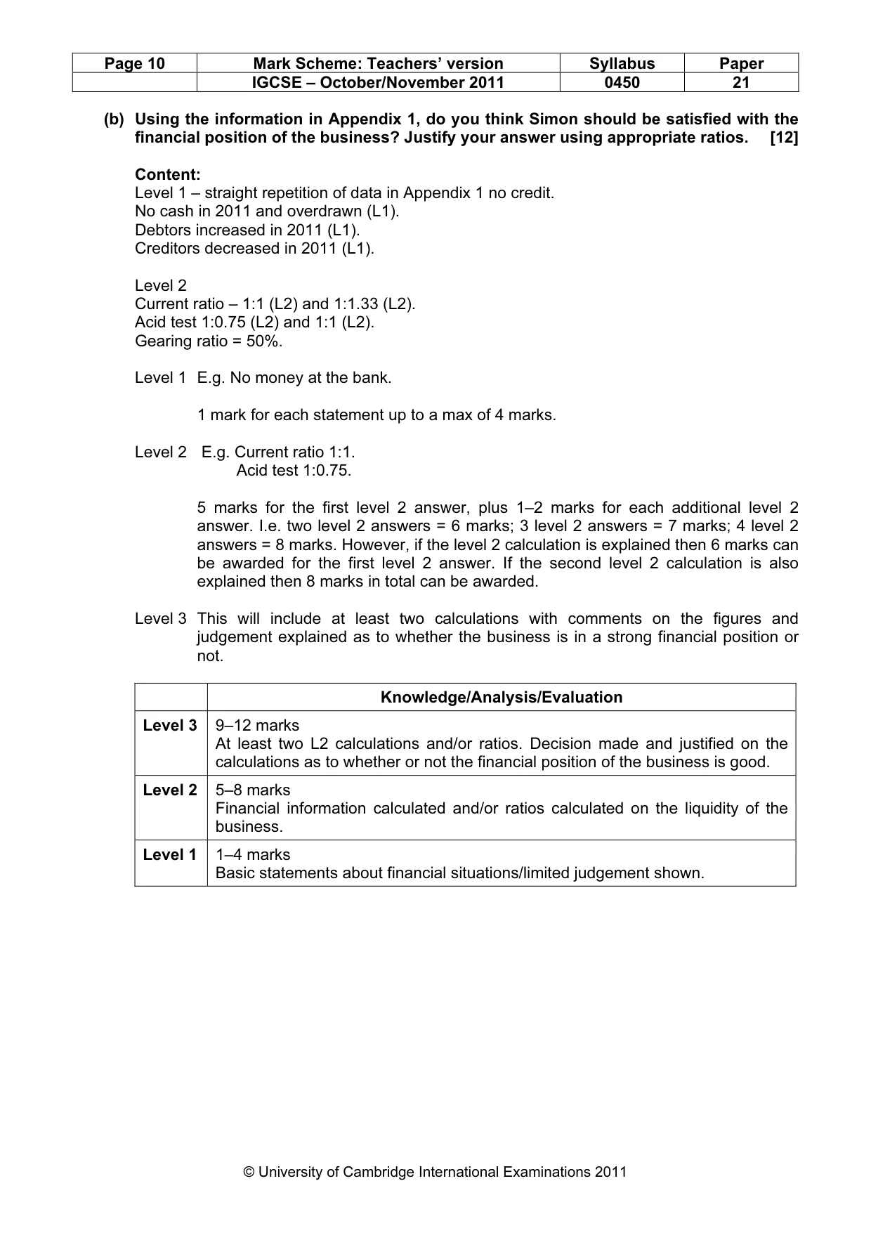 Mark scheme, page 10 of 12