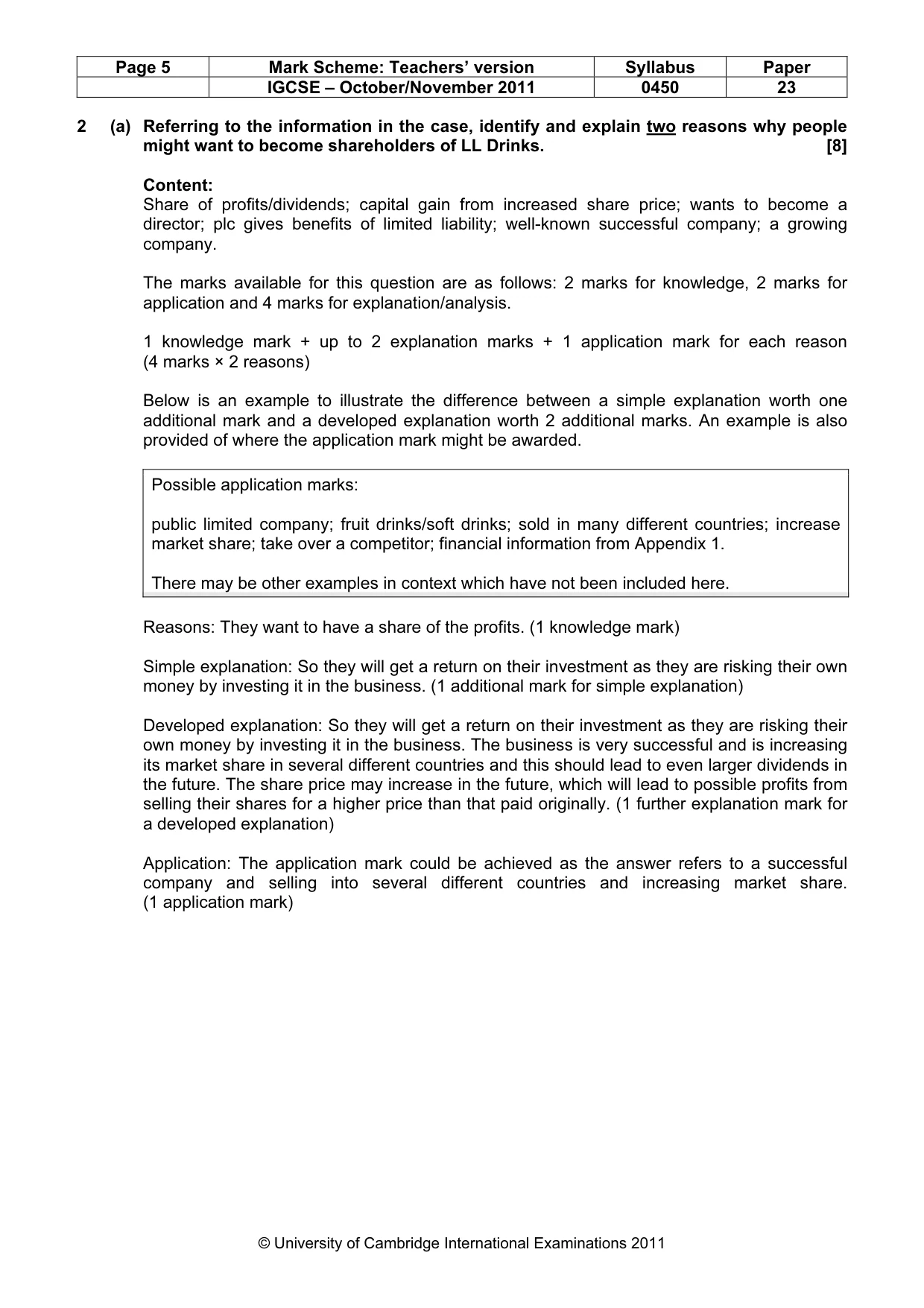 Mark scheme, page 5 of 13