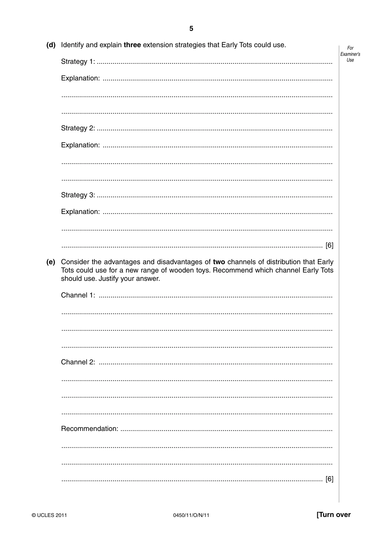 Cambridge IGCSE Business Studies 0450 2011 Oct/Nov Paper 1 · Variant 1 question paper, page 5 of 12