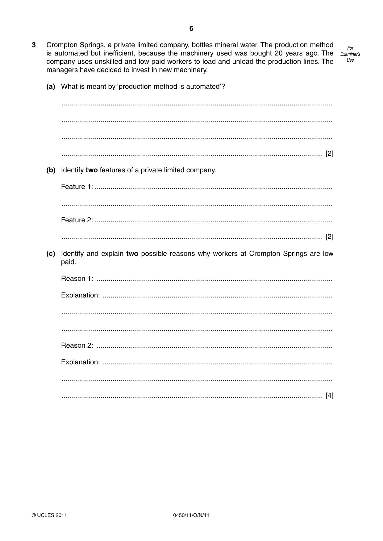 Cambridge IGCSE Business Studies 0450 2011 Oct/Nov Paper 1 · Variant 1 question paper, page 6 of 12
