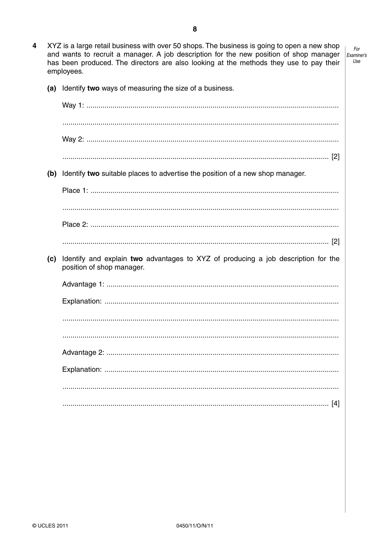 Cambridge IGCSE Business Studies 0450 2011 Oct/Nov Paper 1 · Variant 1 question paper, page 8 of 12