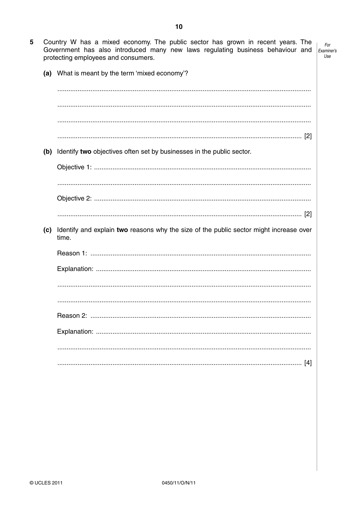 Cambridge IGCSE Business Studies 0450 2011 Oct/Nov Paper 1 · Variant 1 question paper, page 10 of 12