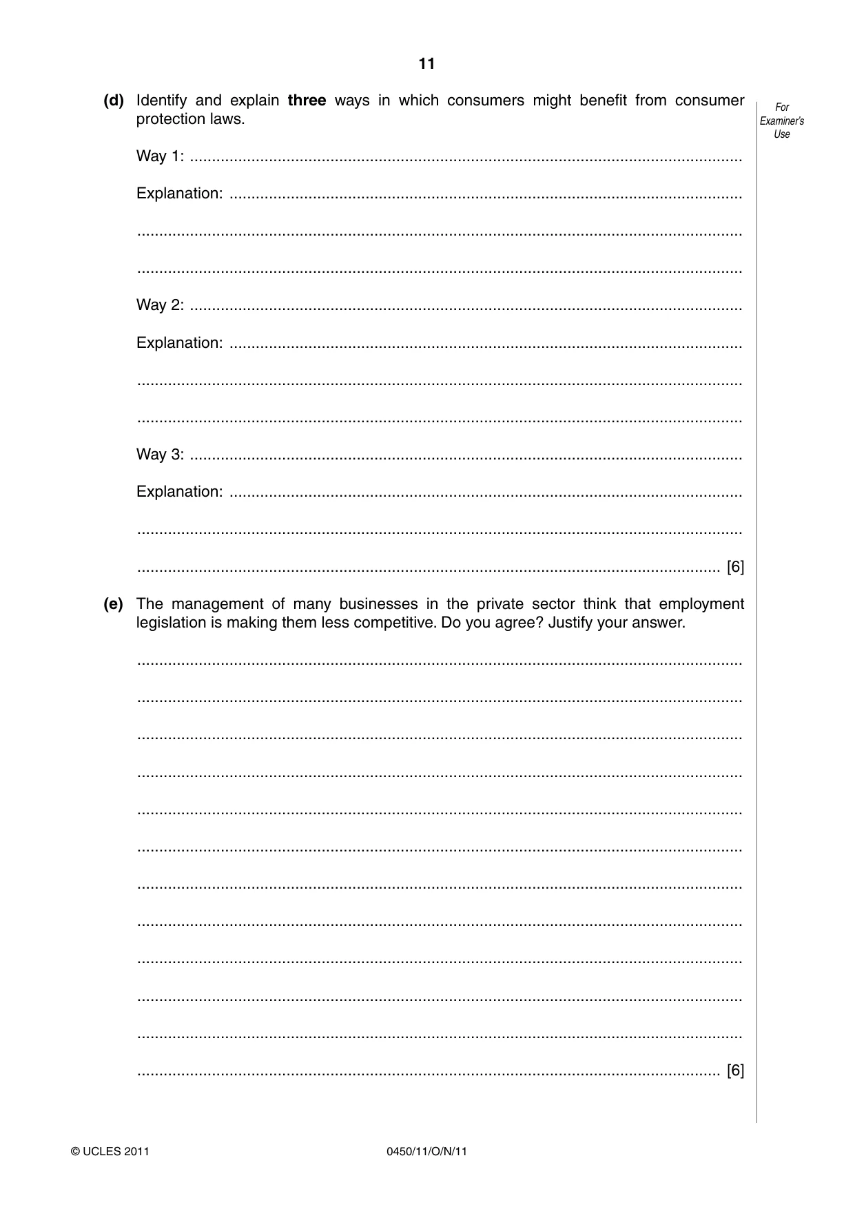 Cambridge IGCSE Business Studies 0450 2011 Oct/Nov Paper 1 · Variant 1 question paper, page 11 of 12