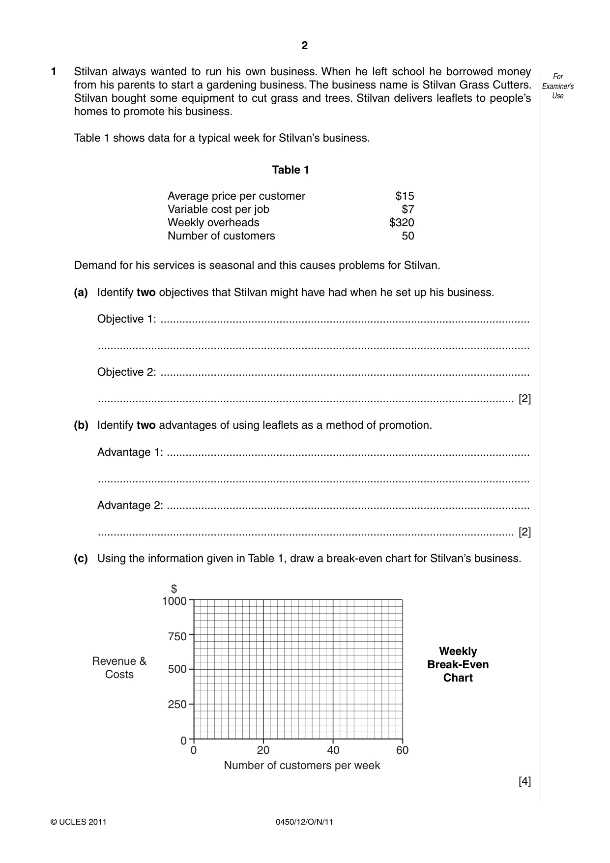 Cambridge IGCSE Business Studies 0450 2011 Oct/Nov Paper 1 · Variant 2 question paper, page 2 of 12