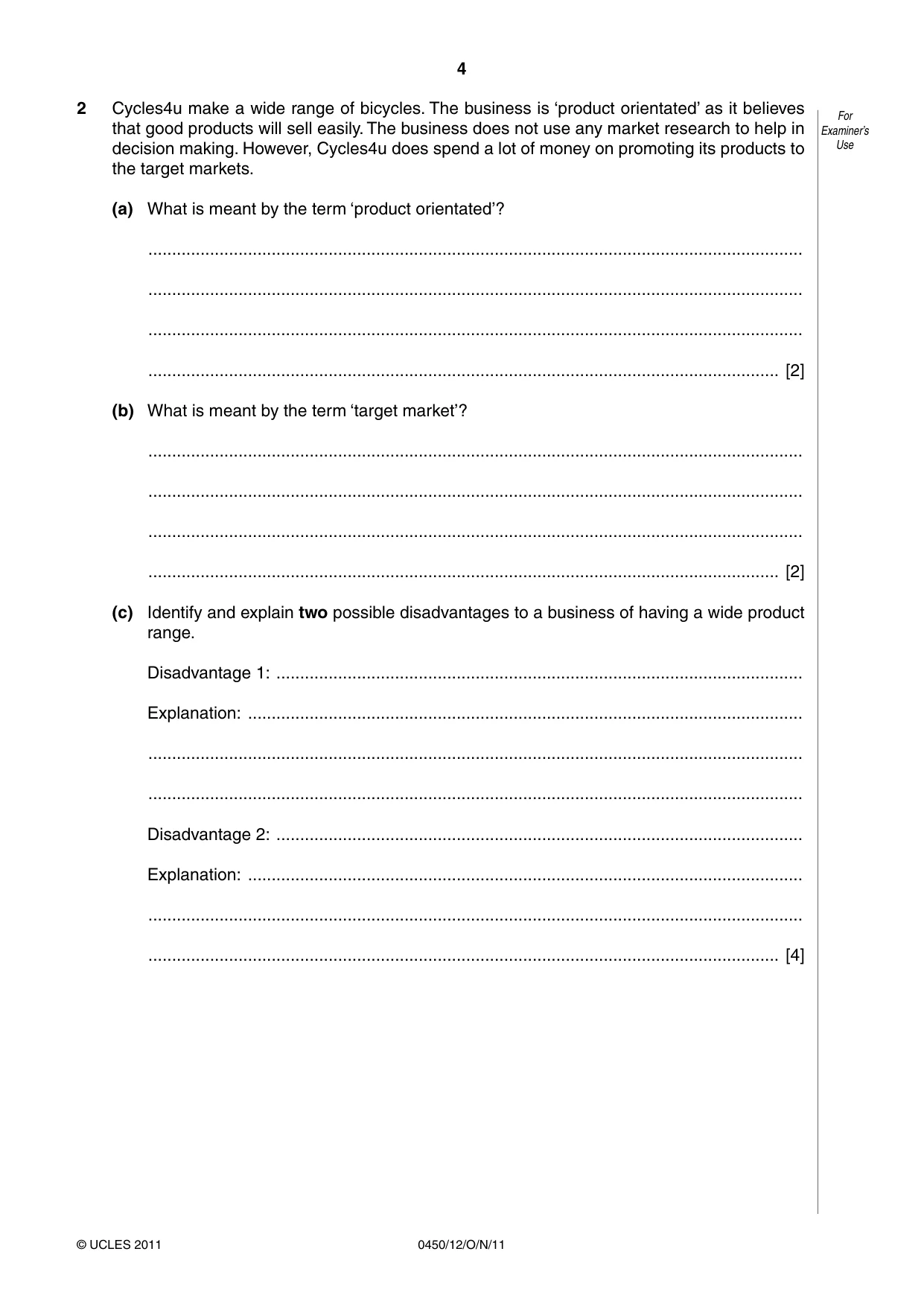 Cambridge IGCSE Business Studies 0450 2011 Oct/Nov Paper 1 · Variant 2 question paper, page 4 of 12