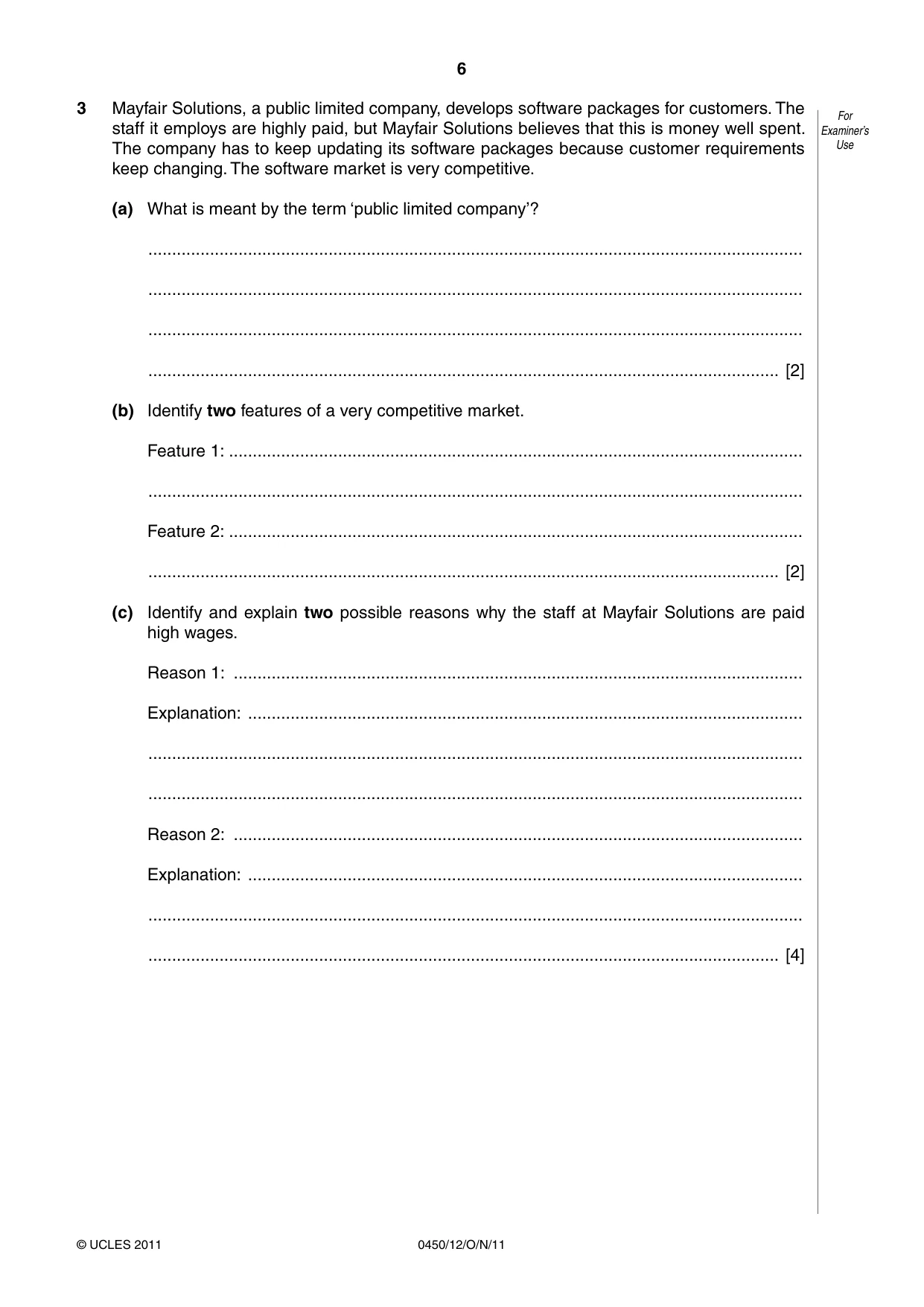 Cambridge IGCSE Business Studies 0450 2011 Oct/Nov Paper 1 · Variant 2 question paper, page 6 of 12