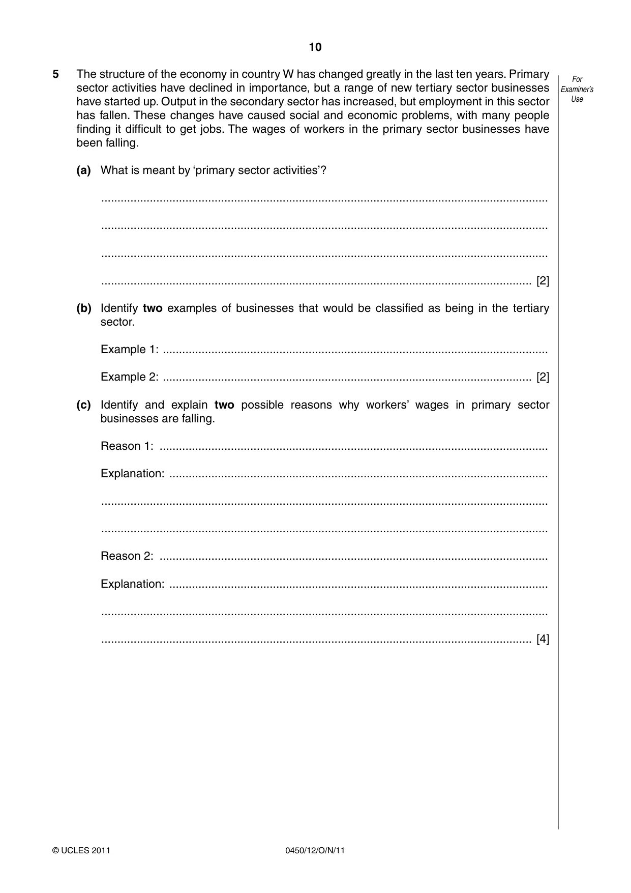 Cambridge IGCSE Business Studies 0450 2011 Oct/Nov Paper 1 · Variant 2 question paper, page 10 of 12