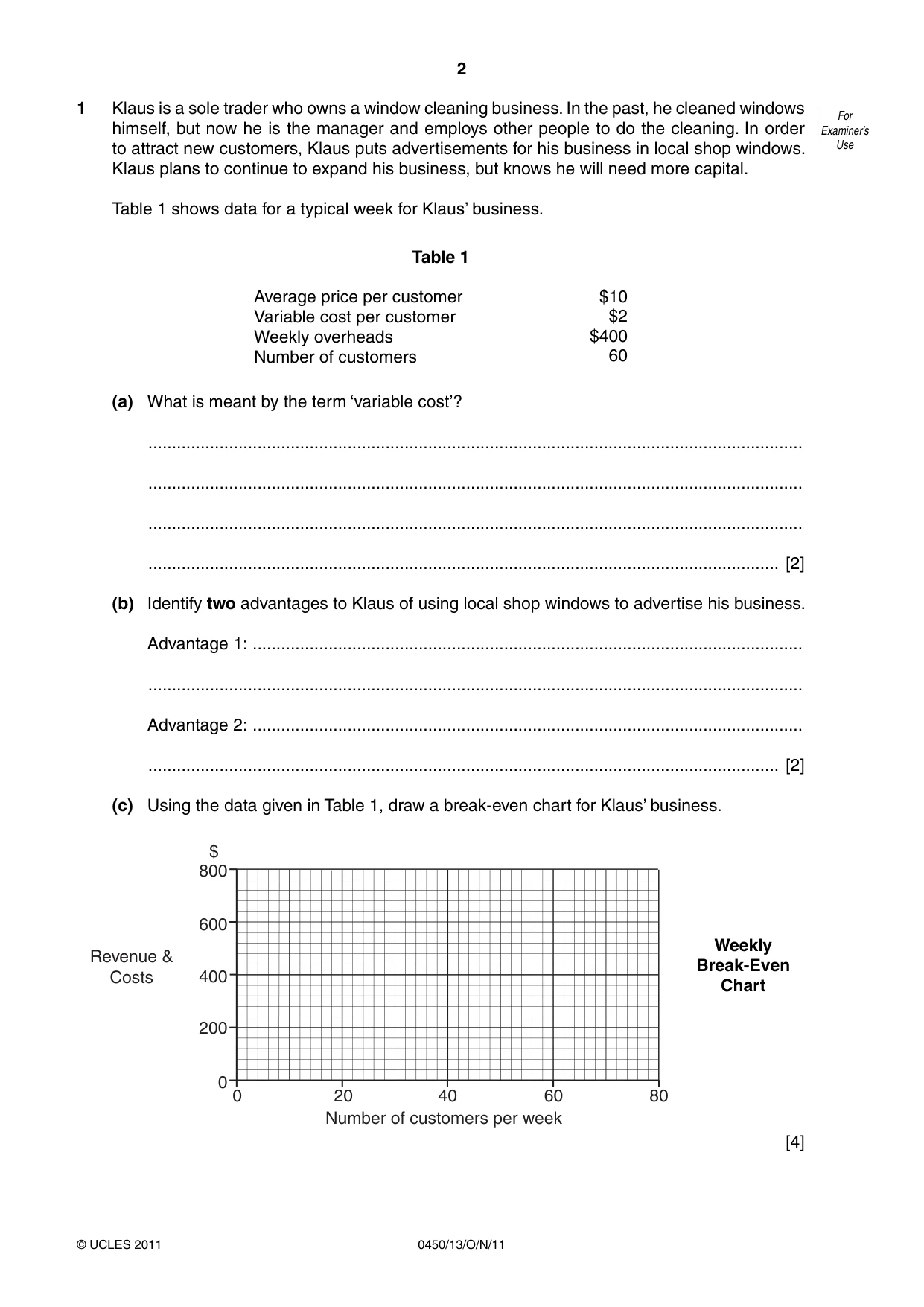 Cambridge IGCSE Business Studies 0450 2011 Oct/Nov Paper 1 · Variant 3 question paper, page 2 of 12