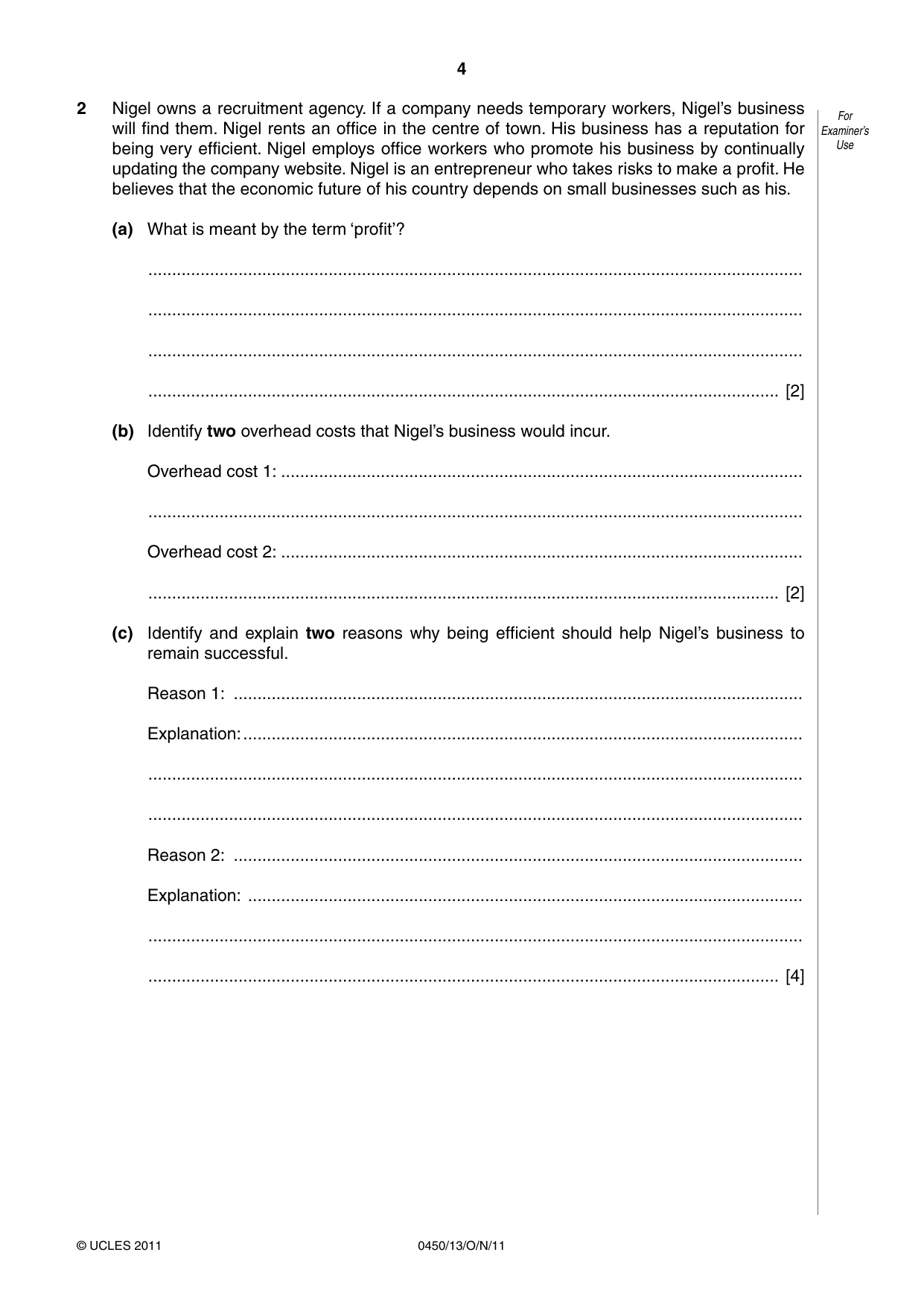 Cambridge IGCSE Business Studies 0450 2011 Oct/Nov Paper 1 · Variant 3 question paper, page 4 of 12
