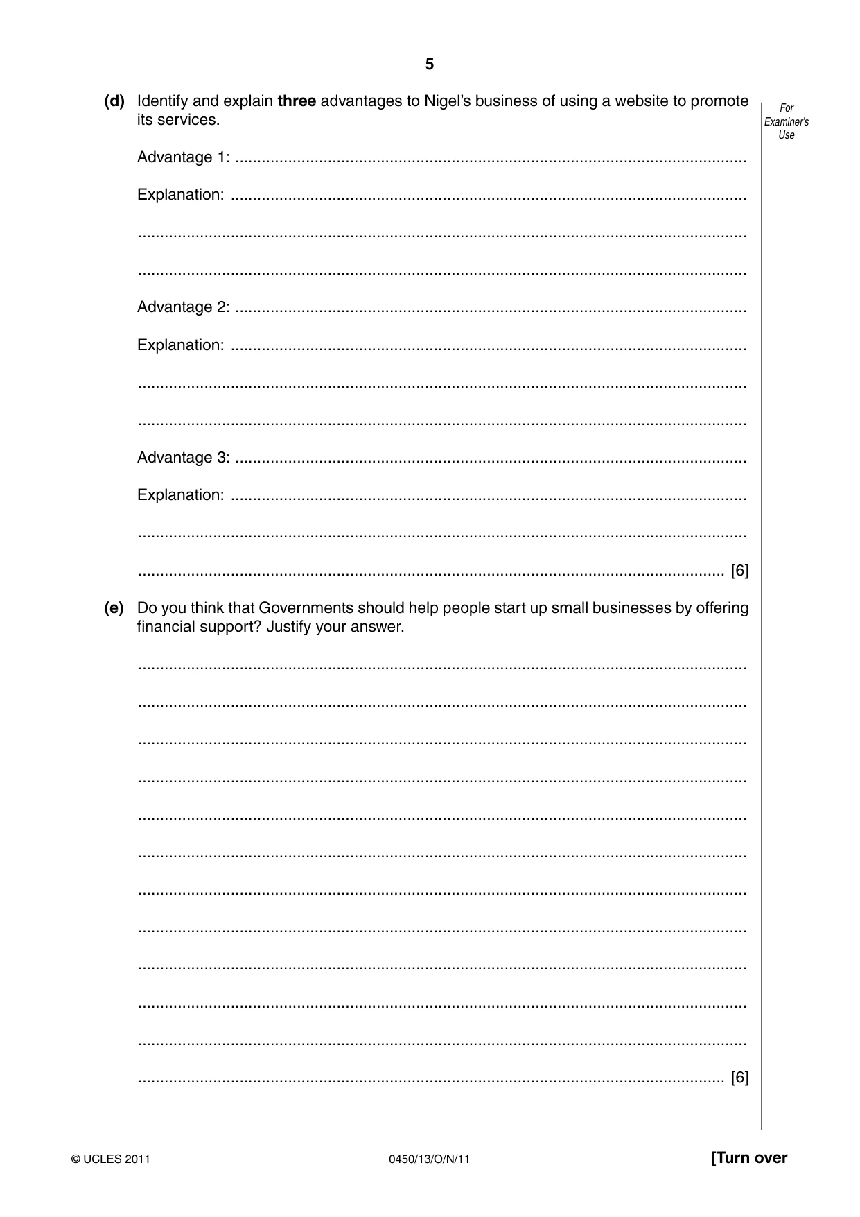 Cambridge IGCSE Business Studies 0450 2011 Oct/Nov Paper 1 · Variant 3 question paper, page 5 of 12