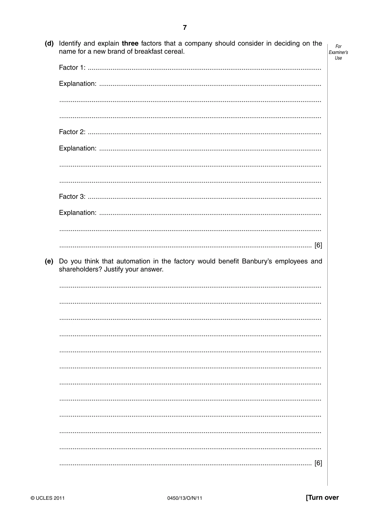 Cambridge IGCSE Business Studies 0450 2011 Oct/Nov Paper 1 · Variant 3 question paper, page 7 of 12
